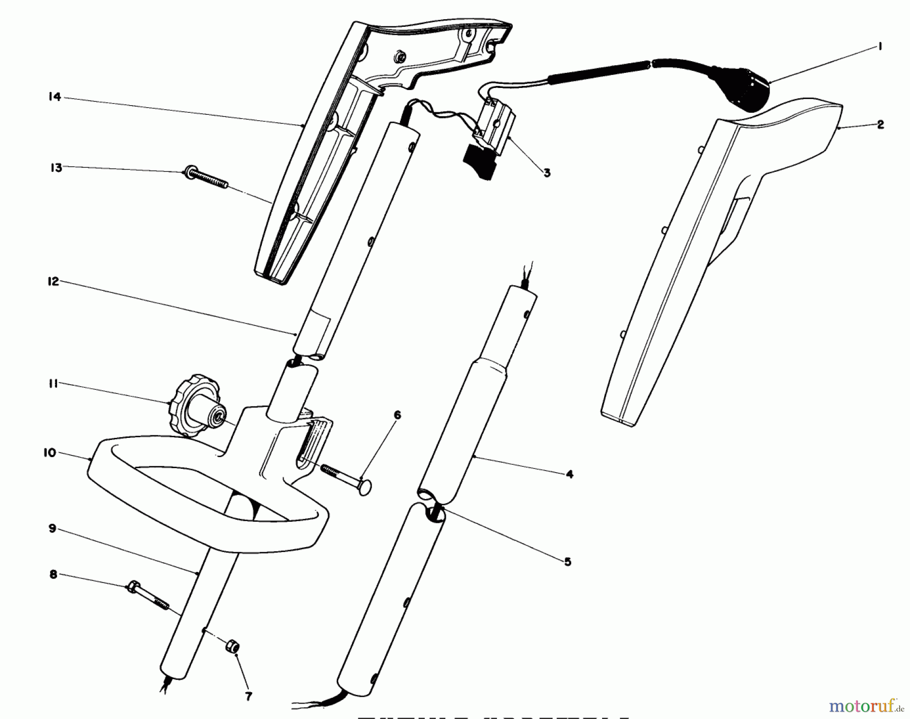 Toro Neu Trimmers, String/Brush 51325 (1100) - Toro 1100 Electric Trimmer, 1983 (3000001-3999999) HANDLE ASSEMBLY