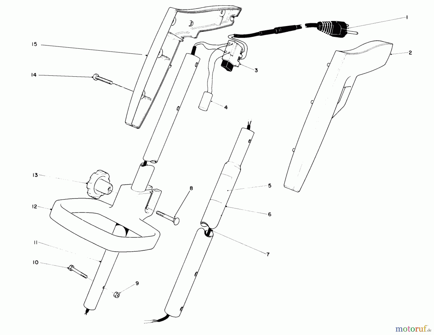 Toro Neu Trimmers, String/Brush 51330 (1100) - Toro 1100 Electric Trimmer, 1981 (1000001-1999999) HANDLE ASSEMBLY