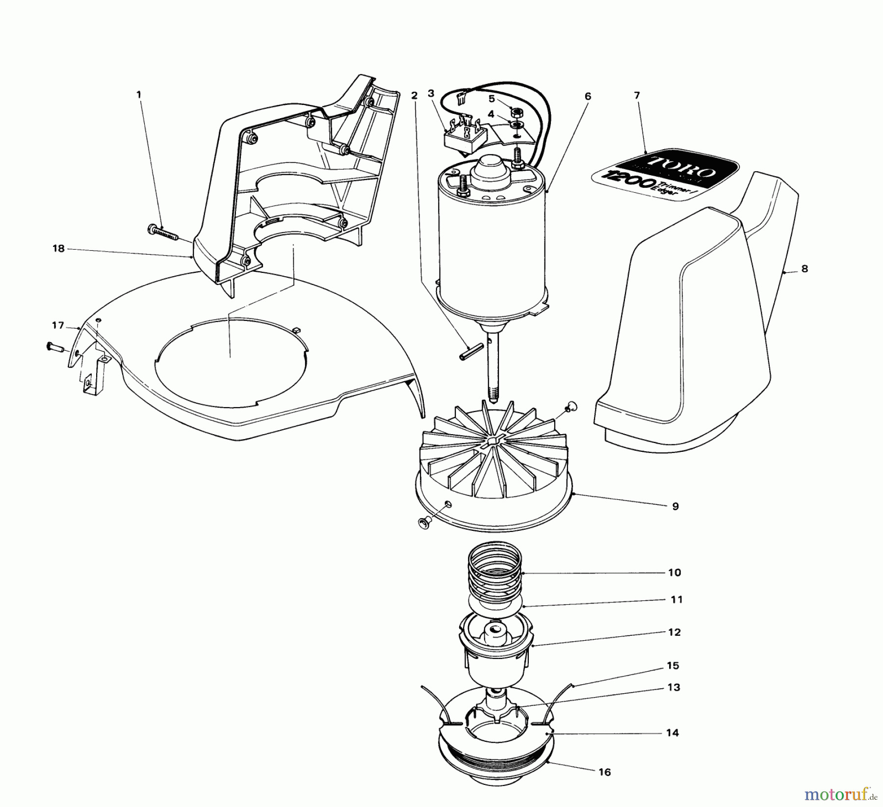 Toro Neu Trimmers, String/Brush 51400 (1200) - Toro 1200 Electric Trimmer, 1978 (8007610-8999999) MOTOR AND HOUSING ASSEMBLY