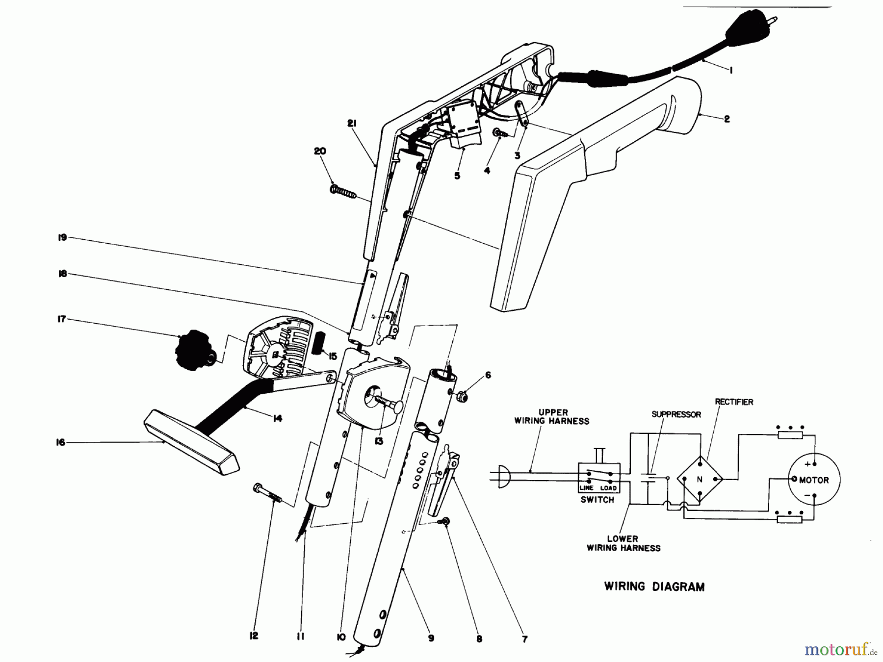 Toro Neu Trimmers, String/Brush 51410 (1200) - Toro 1200 Electric Trimmer, 1978 (8000001-8999999) HANDLE ASSEMBLY