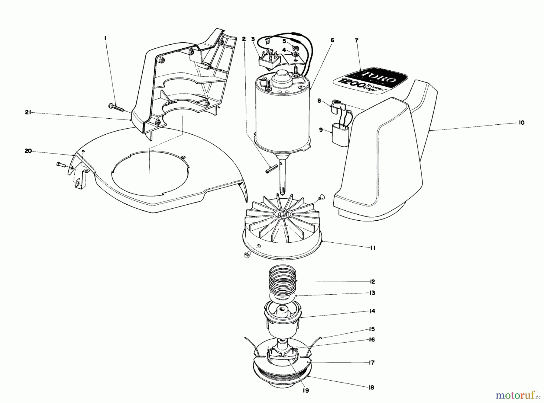 Toro Neu Trimmers, String/Brush 51410 (1200) - Toro 1200 Electric Trimmer, 1979 (9000001-9999999) MOTOR AND HOUSING ASSEMBLY