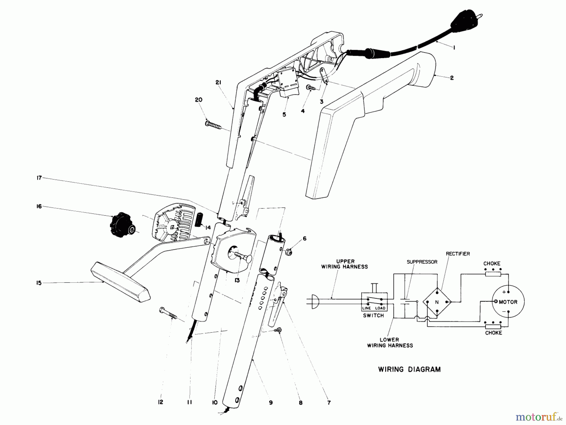  Toro Neu Trimmers, String/Brush 51415 (1200) - Toro 1200 Electric Trimmer, 1981 (1000001-1999999) HANDLE ASSEMBLY