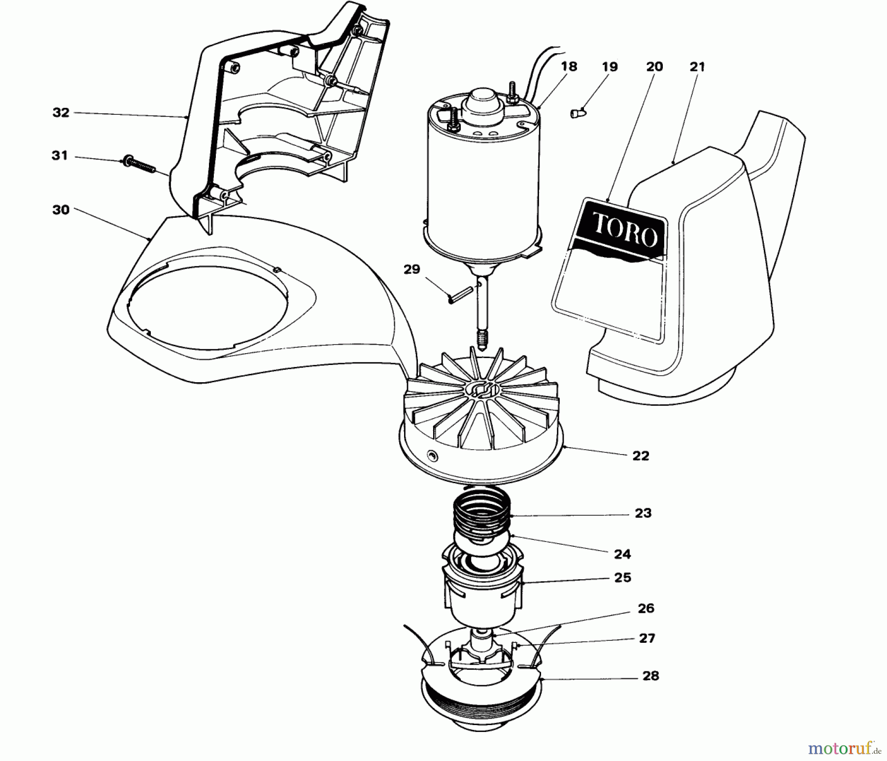 Toro Neu Trimmers, String/Brush 51425 (1200) - Toro 1200 Electric Trimmer, 1979 (9000001-9999999) MOTOR AND HOUSING ASSEMBLY