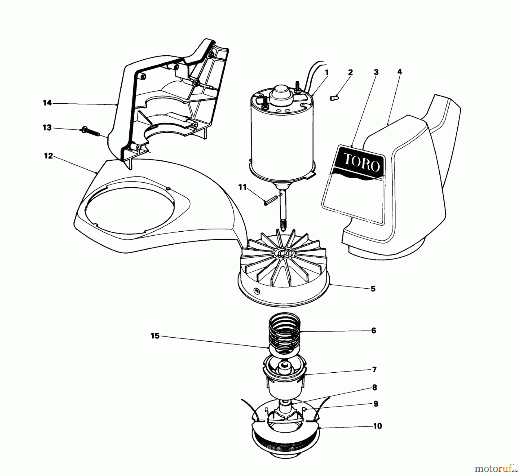 Toro Neu Trimmers, String/Brush 51425 (1200) - Toro 1200 Electric Trimmer, 1980 (0000001-0999999) MOTOR AND HOUSING ASSEMBLY