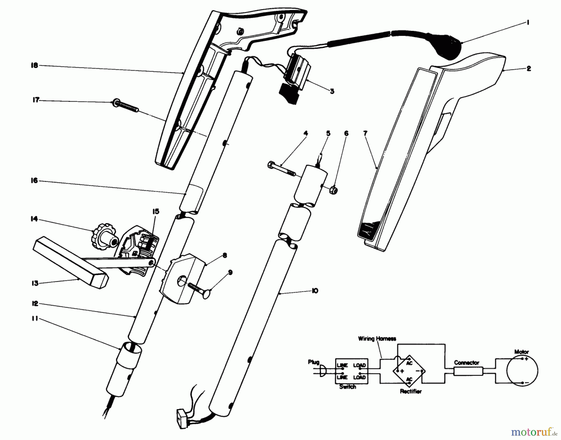 Toro Neu Trimmers, String/Brush 51425 (1200) - Toro 1200 Electric Trimmer, 1984 (4000001-4999999) HANDLE ASSEMBLY