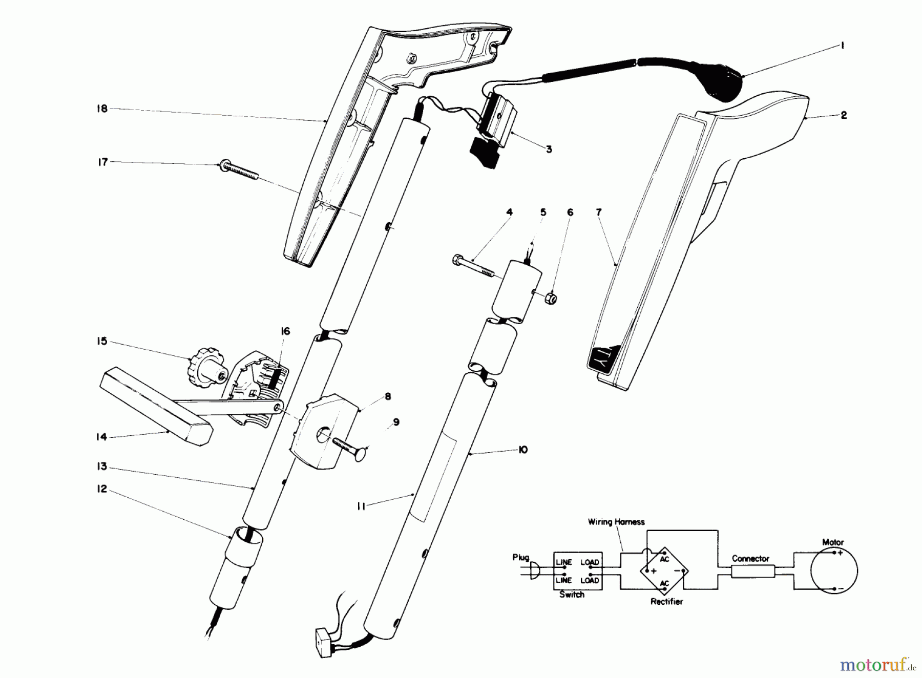 Toro Neu Trimmers, String/Brush 51430 (1210) - Toro 1210 Electric Trimmer, 1987 (7000001-7999999) HANDLE ASSEMBLY