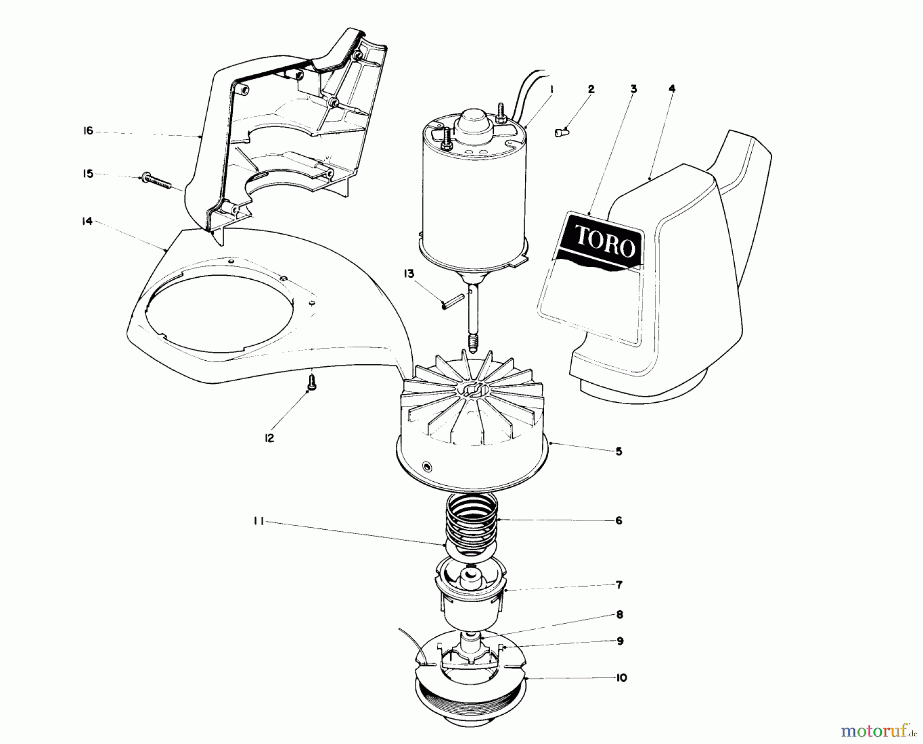 Toro Neu Trimmers, String/Brush 51430 (1210) - Toro 1210 Electric Trimmer, 1985 (5000001-5999999) MOTOR AND HOUSING ASSEMBLY
