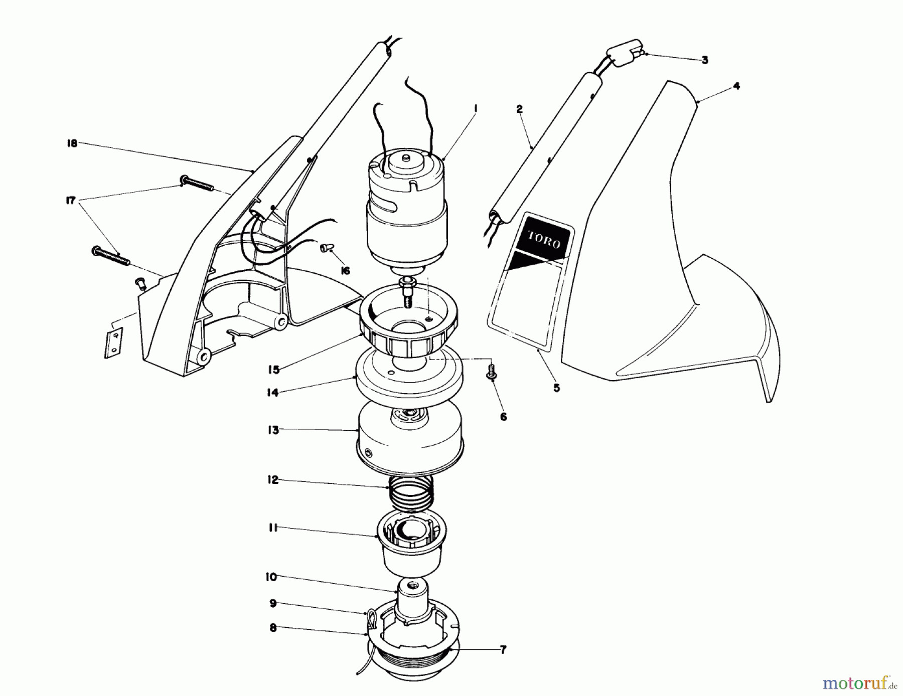 Toro Neu Trimmers, String/Brush 51512 - Toro Cordless Trimmer, 1984 (4000001-4999999) MOTOR HOUSING ASSEMBLY