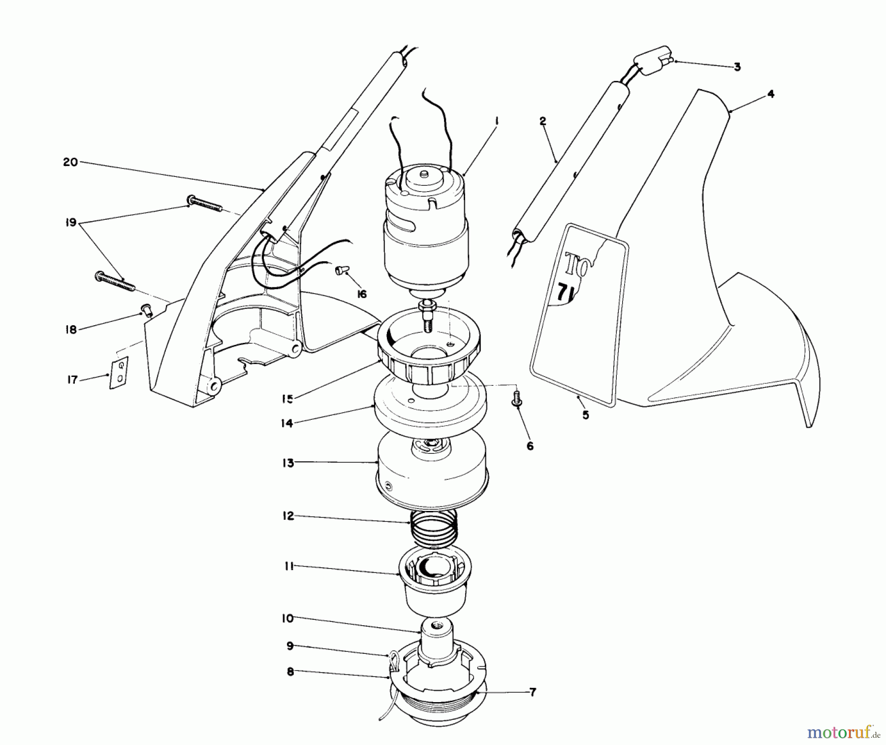 Toro Neu Trimmers, String/Brush 51555 (710) - Toro 710 Electric Trimmer, 1991 (1000001-1999999) MOTOR HOUSING ASSEMBLY