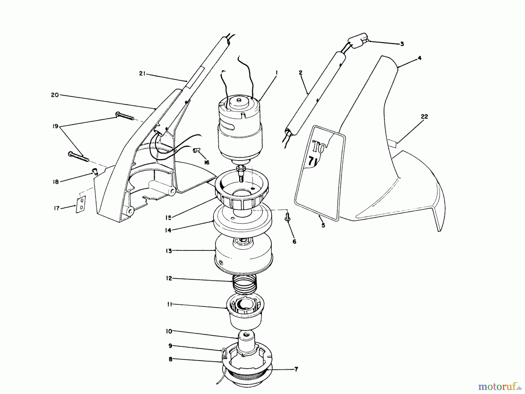Toro Neu Trimmers, String/Brush 51560C (CL 710) - Toro CL 710 Electric Trimmer, 1989 (9000001-9999999) MOTOR HOUSING ASSEMBLY