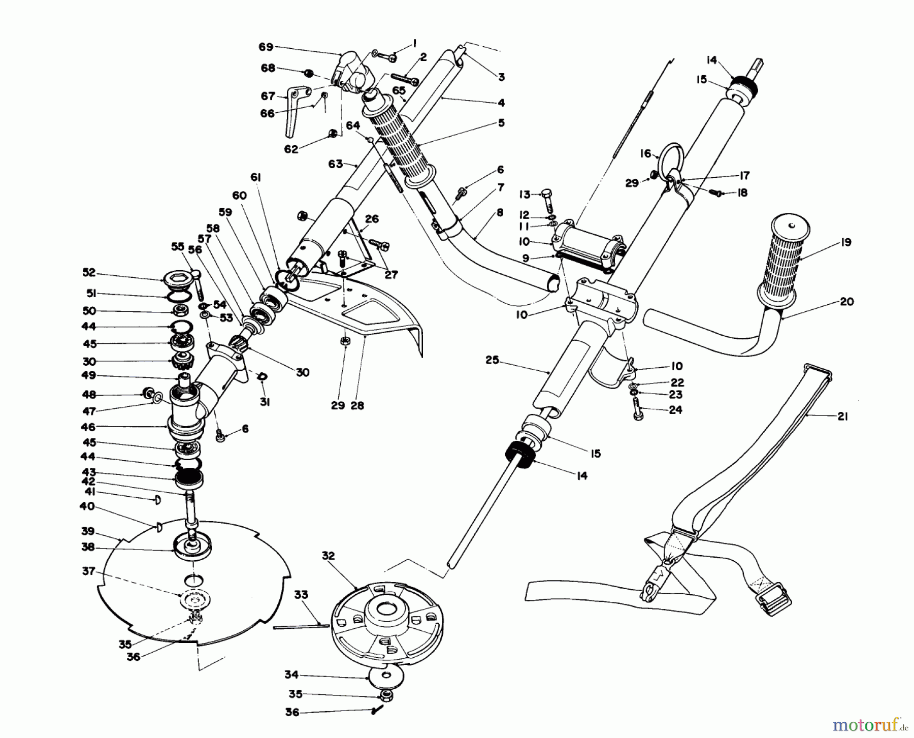 Toro Neu Trimmers, String/Brush 51608 (TC 800) - Toro TC 800 Gas Trimmer, 1982 (2000001-2999999) DRIVE SHAFT & TRIMMER HEAD ASSEMBLY