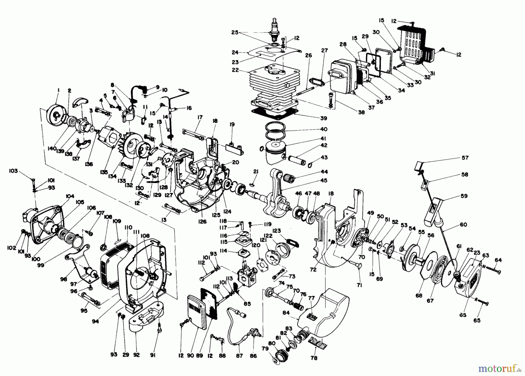 Toro Neu Trimmers, String/Brush 51608 (TC 800) - Toro TC 800 Gas Trimmer, 1982 (2000001-2999999) ENGINE ASSEMBLY