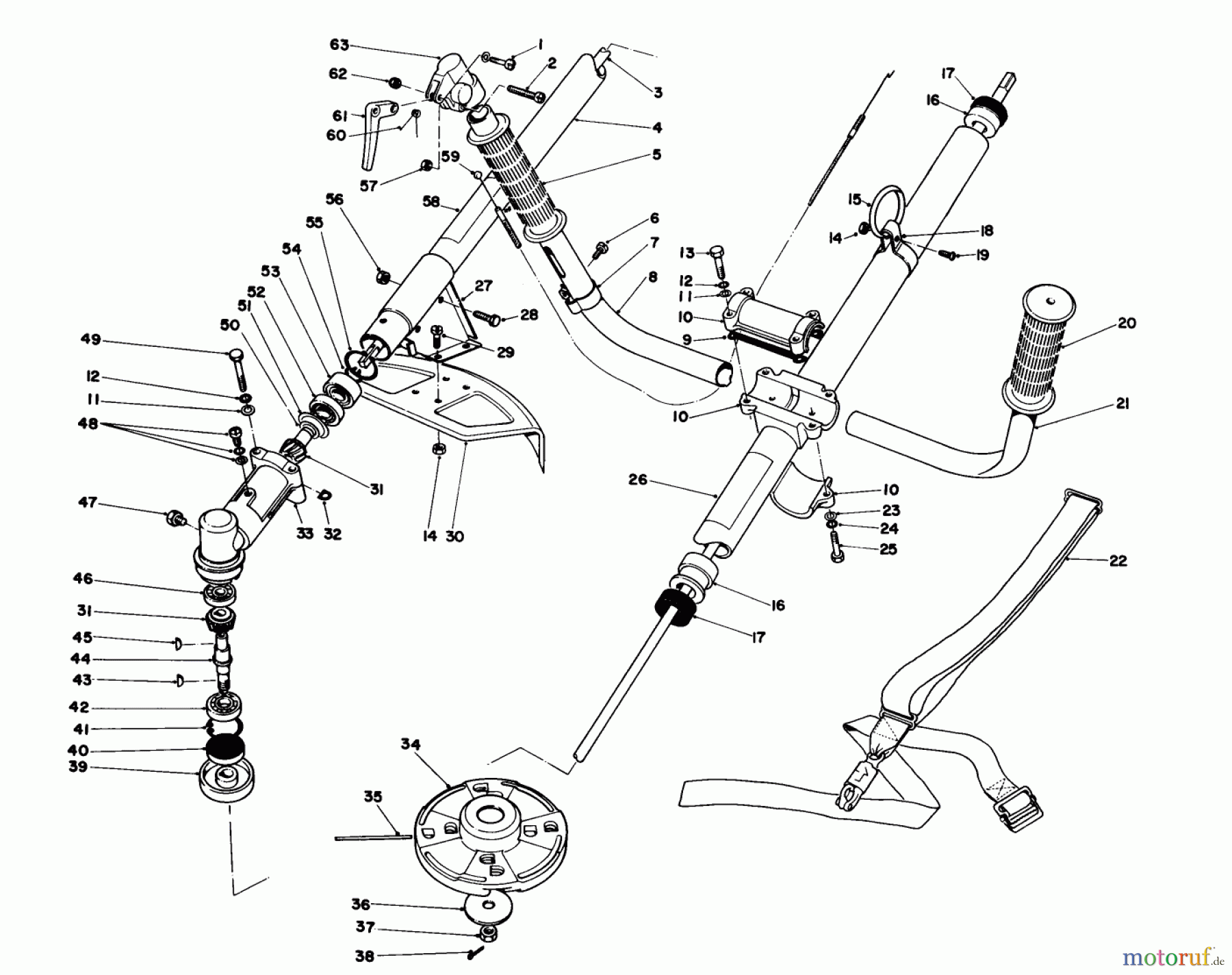 Toro Neu Trimmers, String/Brush 51608 (TC 800) - Toro TC 800 Gas Trimmer, 1984 (4000001-4999999) DRIVE SHAFT & TRIMMER HEAD ASSEMBLY