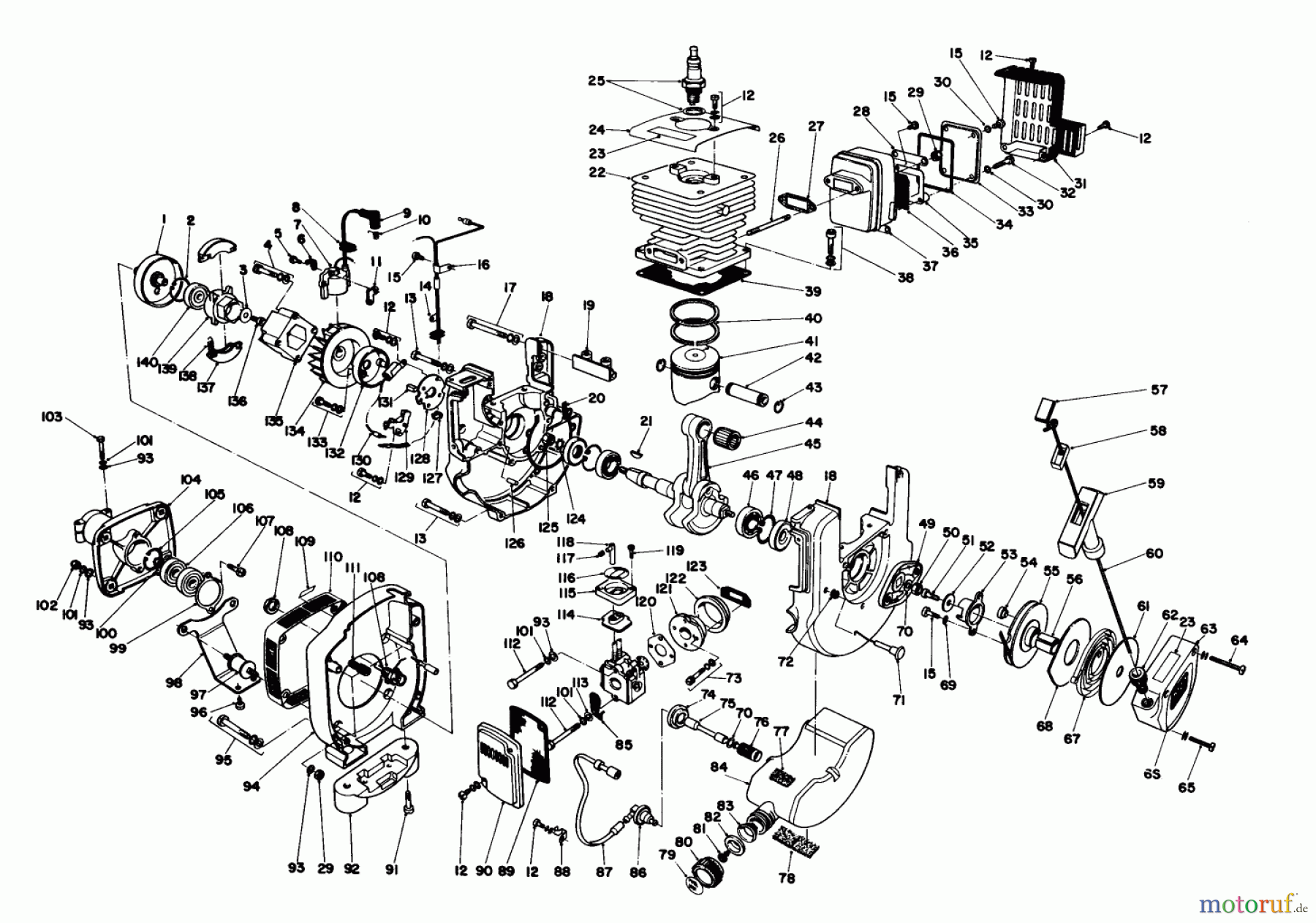  Toro Neu Trimmers, String/Brush 51608 (TC 800) - Toro TC 800 Gas Trimmer, 1984 (4000001-4999999) ENGINE ASSEMBLY