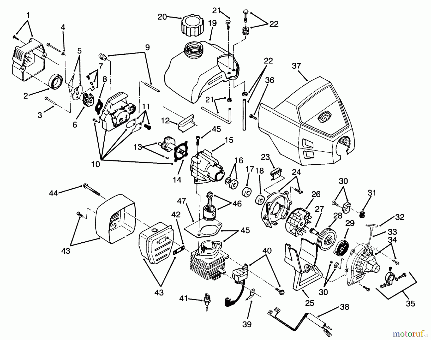  Toro Neu Trimmers, String/Brush 51638 - Toro 28cc Curved Shaft Trimmer, 1994 (4900001-4999999) ENGINE ASSEMBLY MODEL NO. 51620