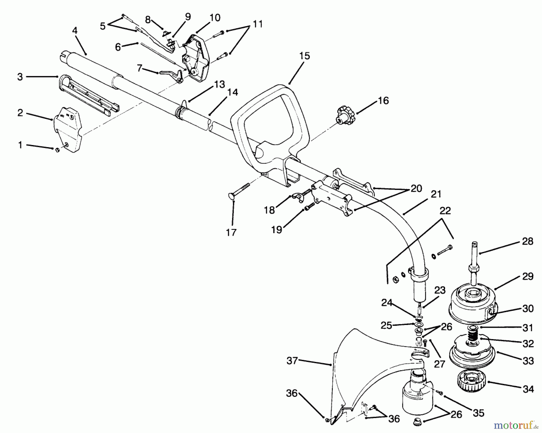 Toro Neu Trimmers, String/Brush 51638 - Toro 28cc Curved Shaft Trimmer, 1995 (5900001-5999999) HANDLE ASSEMBLY MODEL NO. 51638