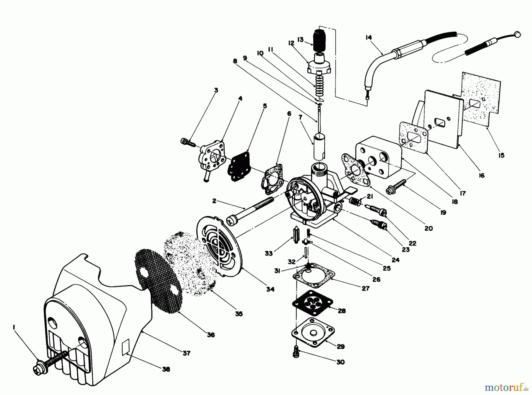 Toro Neu Trimmers, String/Brush 51641 (TC 1000) - Toro TC 1000 Gas Trimmer, 1987 (7000001-7999999) AIR CLEANER & CARBURETOR ASSEMBLY