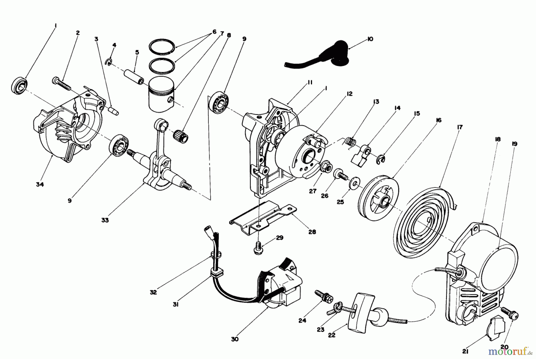  Toro Neu Trimmers, String/Brush 51642 (TC 2000) - Toro TC 2000 Gas Trimmer, 1987 (7000001-7999999) RECOIL & CRANKCASE ASSEMBLY