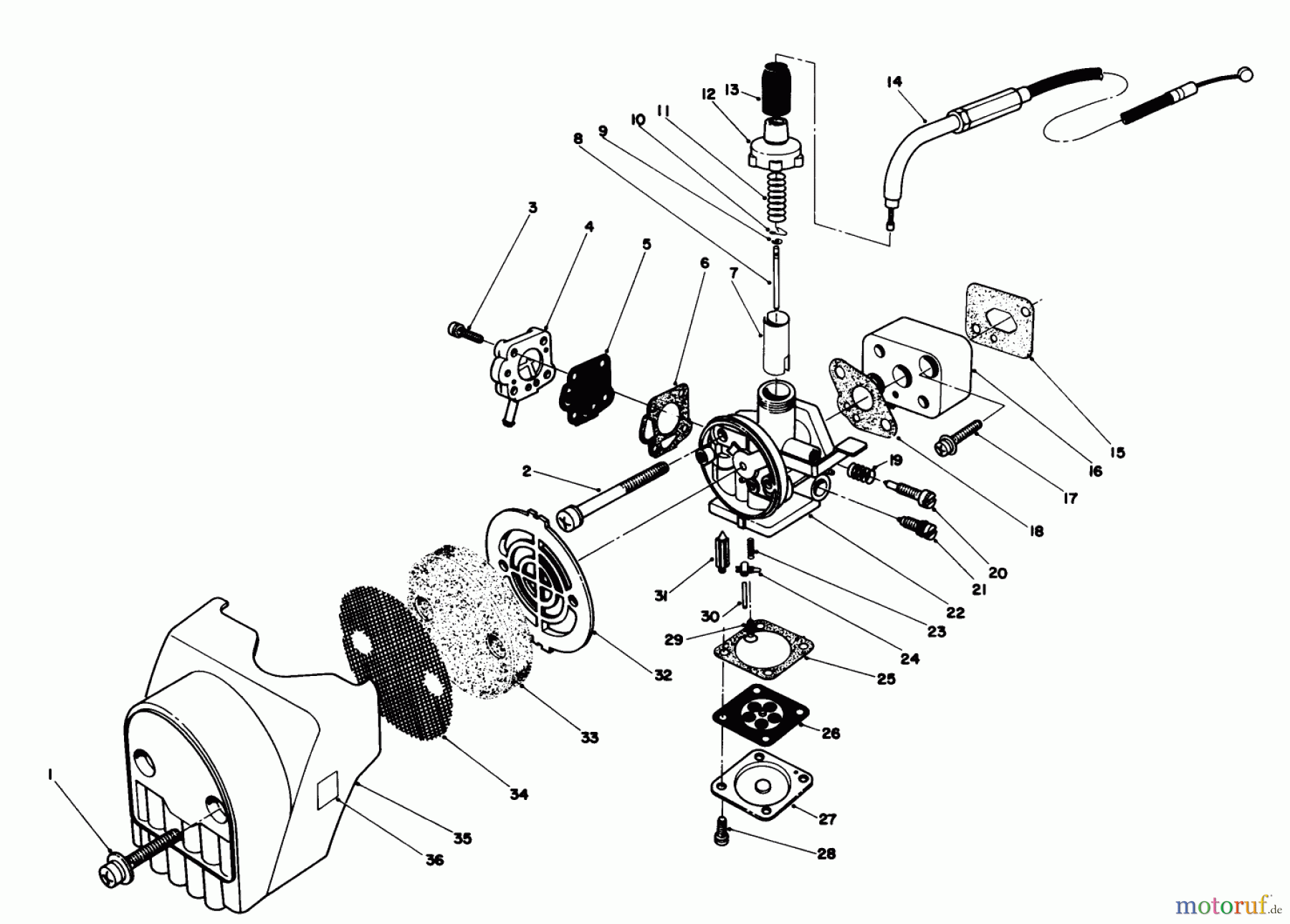 Toro Neu Trimmers, String/Brush 51643 (TC 3000) - Toro TC 3000 Gas Trimmer, 1986 (6000001-6999999) CARBURETOR & AIR CLEANER ASSEMBLY
