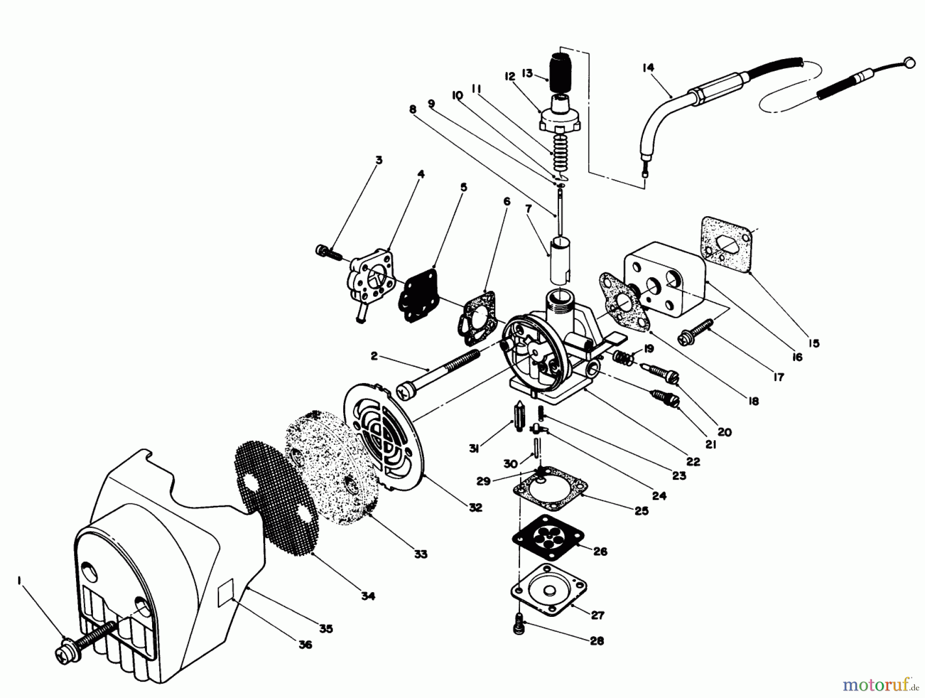 Toro Neu Trimmers, String/Brush 51643 (TC 3000) - Toro TC 3000 Gas Trimmer, 1987 (7000001-7999999) CARBURETOR & AIR CLEANER ASSEMBLY