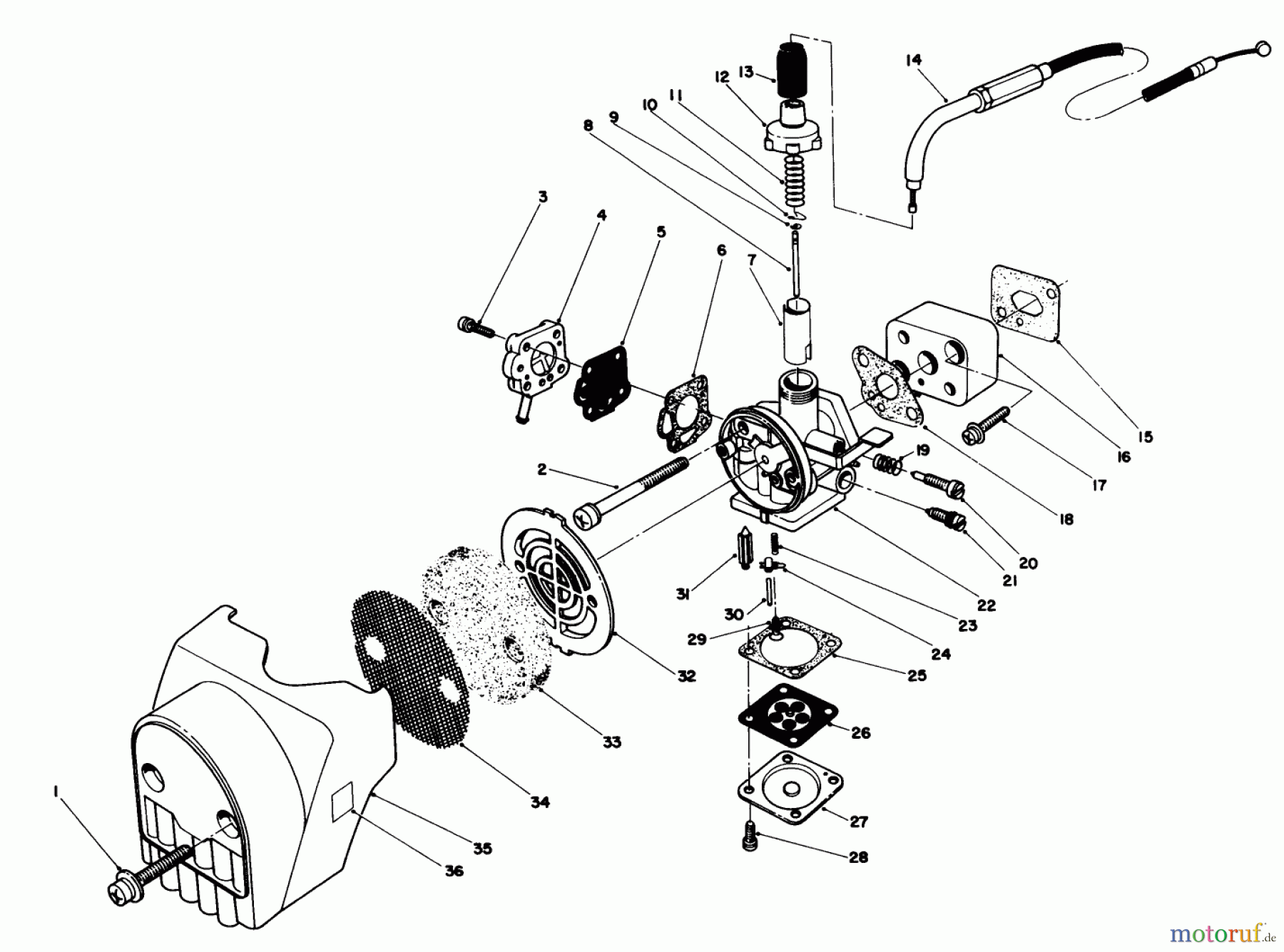 Toro Neu Trimmers, String/Brush 51644 (TC 4000) - Toro TC 4000 Gas Trimmer, 1985 (5000001-5999999) CARBURETOR & AIR CLEANER ASSEMBLY