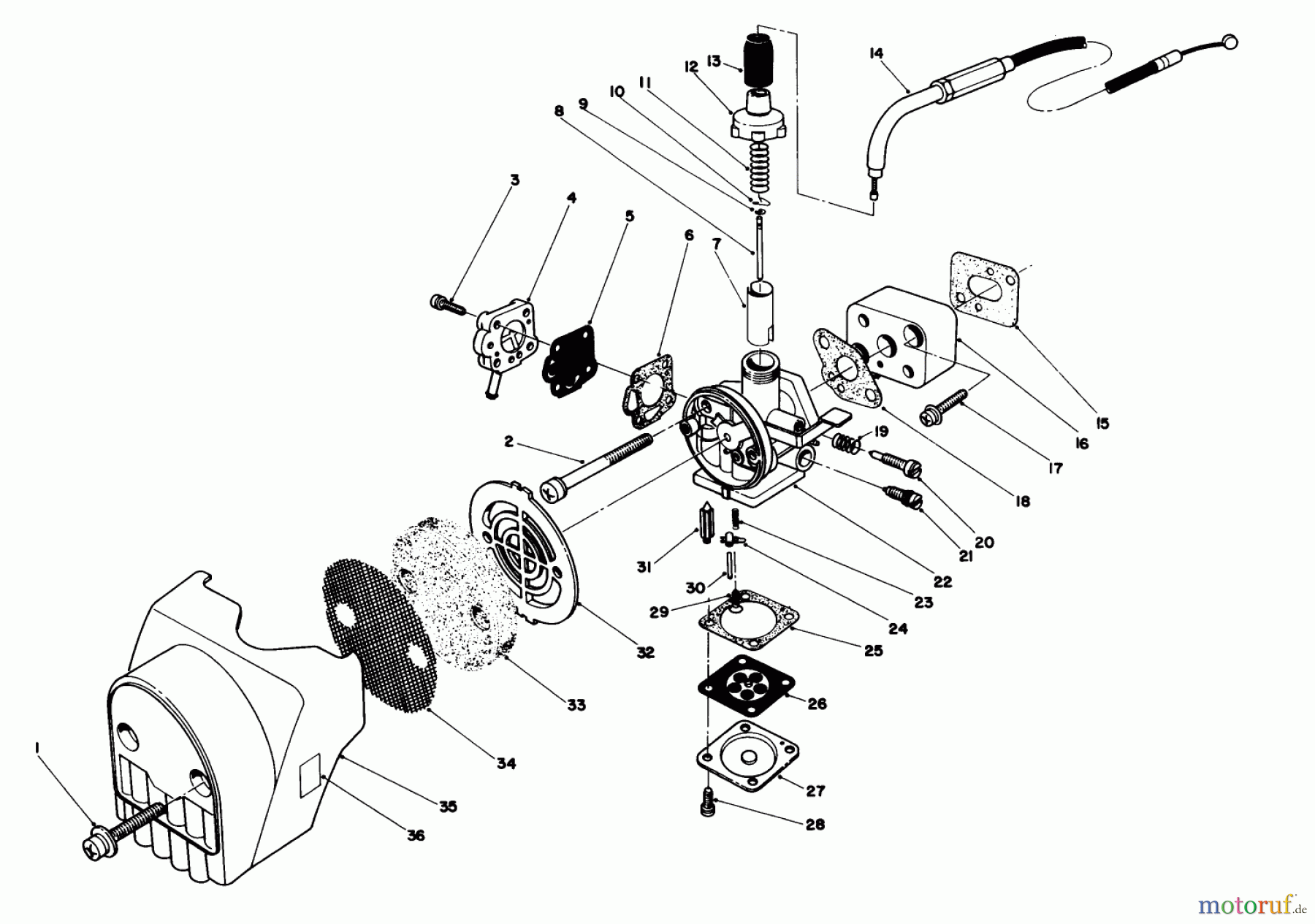  Toro Neu Trimmers, String/Brush 51645 (TC 5000) - Toro TC 5000 Gas Trimmer, 1985 (5000001-5999999) CARBURETOR & AIR CLEANER ASSEMBLY