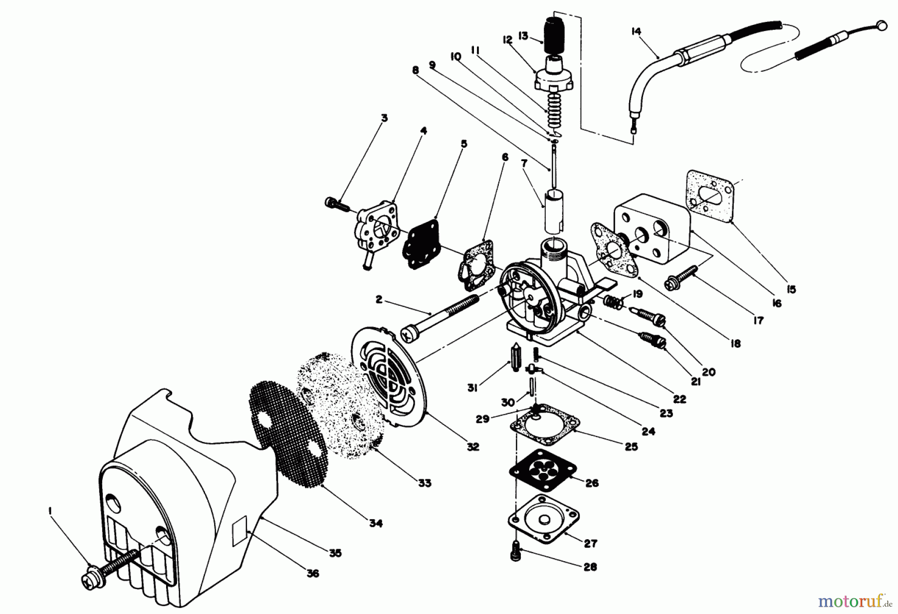 Toro Neu Trimmers, String/Brush 51645 (TC 5000) - Toro TC 5000 Gas Trimmer, 1987 (7000001-7999999) CARBURETOR & AIR CLEANER ASSEMBLY