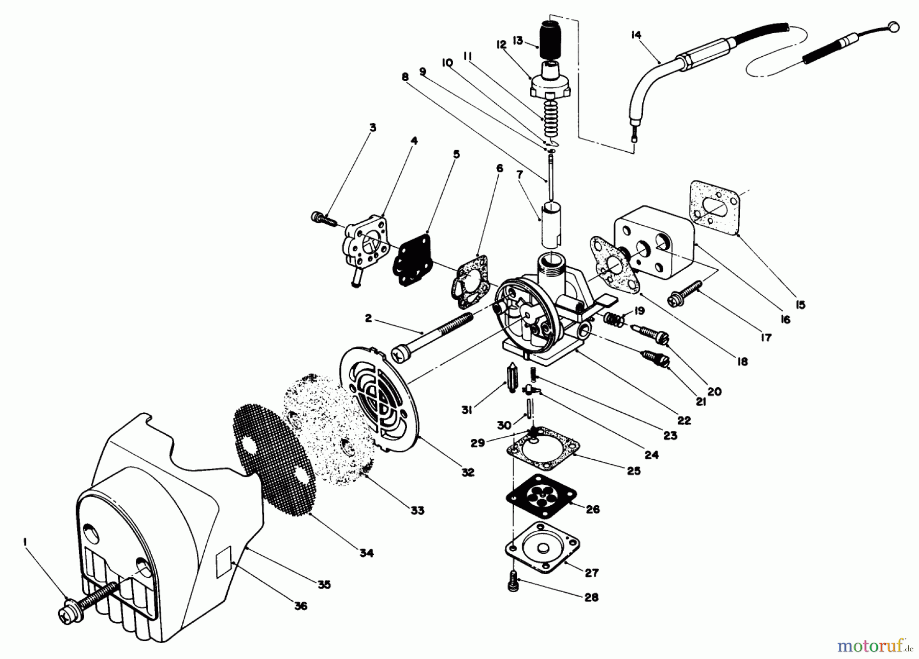 Toro Neu Trimmers, String/Brush 51645V (TC 5000) - Toro TC 5000 Gas Trimmer, 1991 (1000001-1999999) CARBURETOR & AIR CLEANER ASSEMBLY