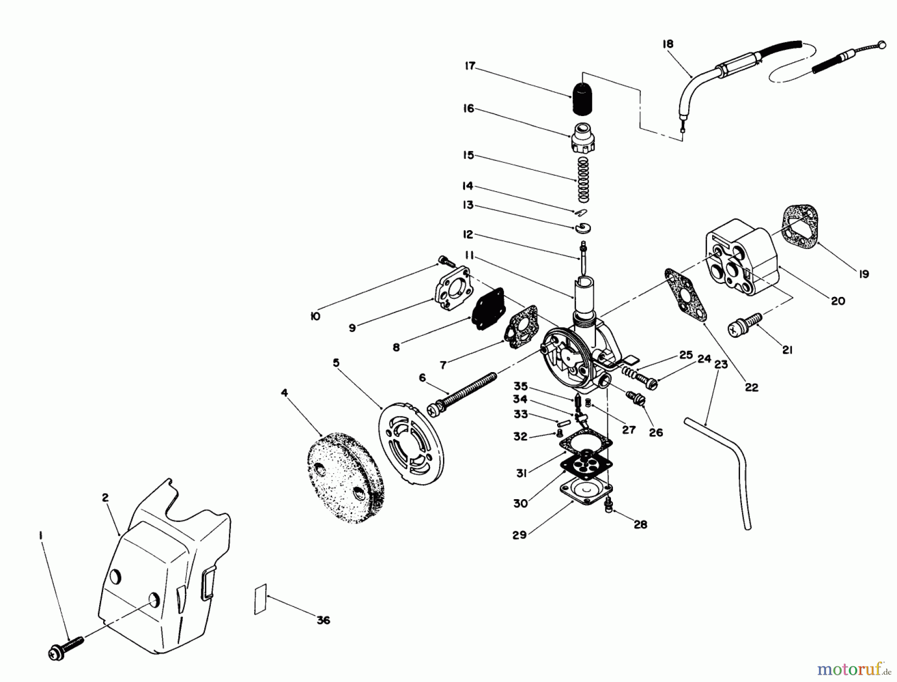 Toro Neu Trimmers, String/Brush 51650 (TC 3100) - Toro TC 3100 Gas Trimmer, 1989 (9000001-9999999) CARBURETOR & AIR CLEANER ASSEMBLY