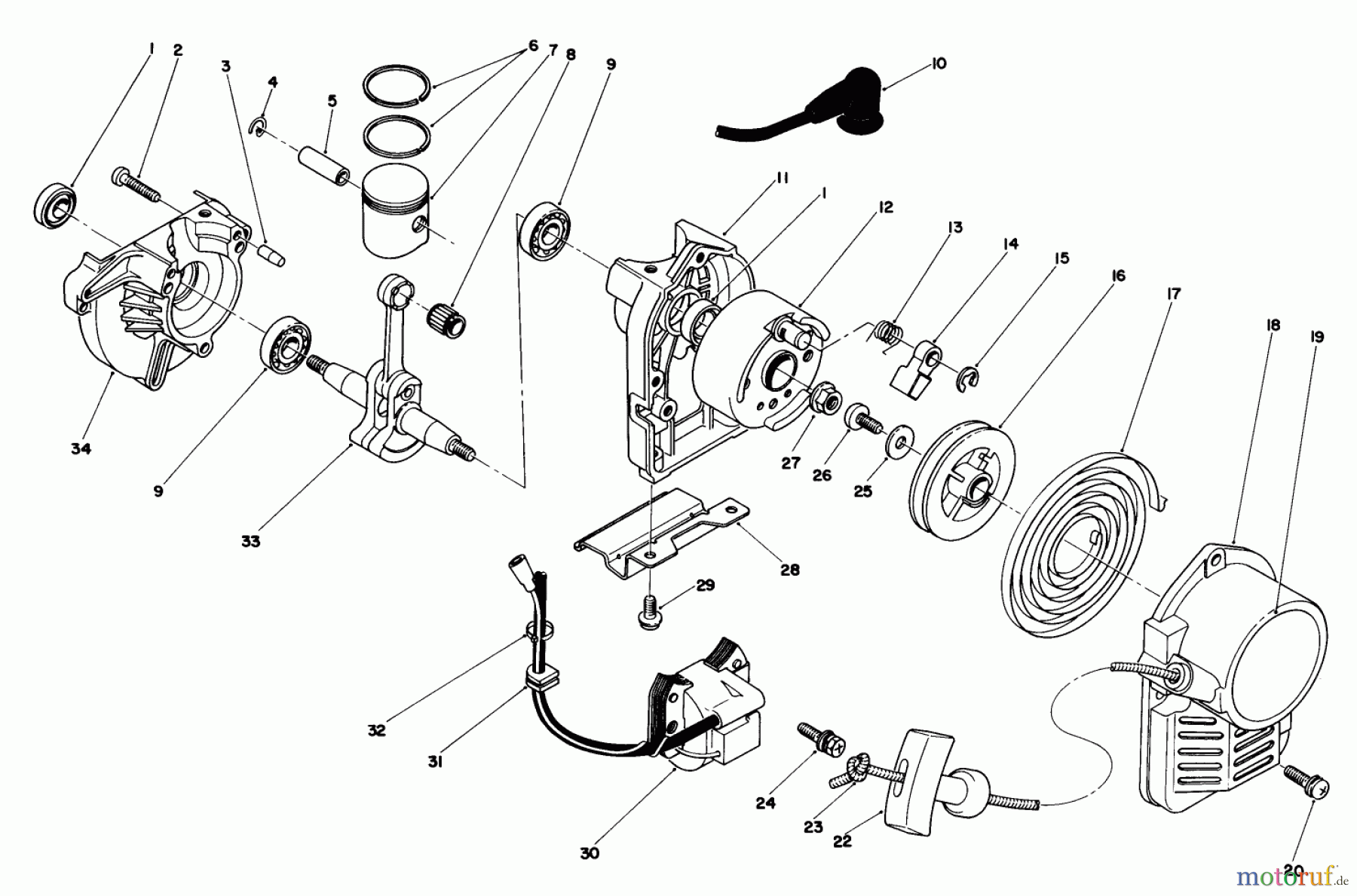 Toro Neu Trimmers, String/Brush 51650 (TC 3100) - Toro TC 3100 Gas Trimmer, 1991 (1000001-1999999) RECOIL & CRANKSHAFT ASSEMBLY