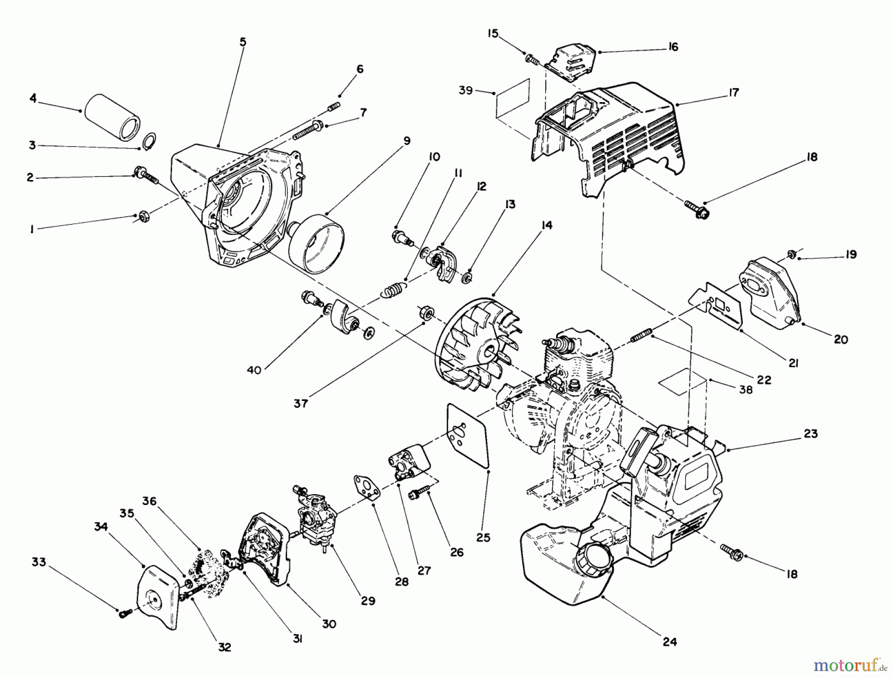  Toro Neu Trimmers, String/Brush 51652 (TC 3105) - Toro TC 3105 Gas Trimmer, 1992 (2000001-2999999) ENGINE ASSEMBLY #1