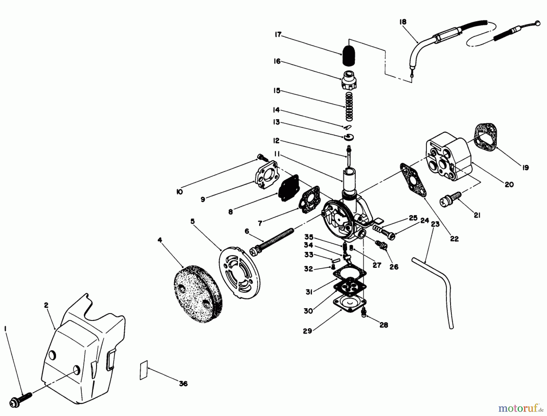 Toro Neu Trimmers, String/Brush 51660 (TC 3500) - Toro TC 3500 Gas Trimmer, 1989 (9000001-9999999) CARBURETOR & AIR CLEANER ASSEMBLY