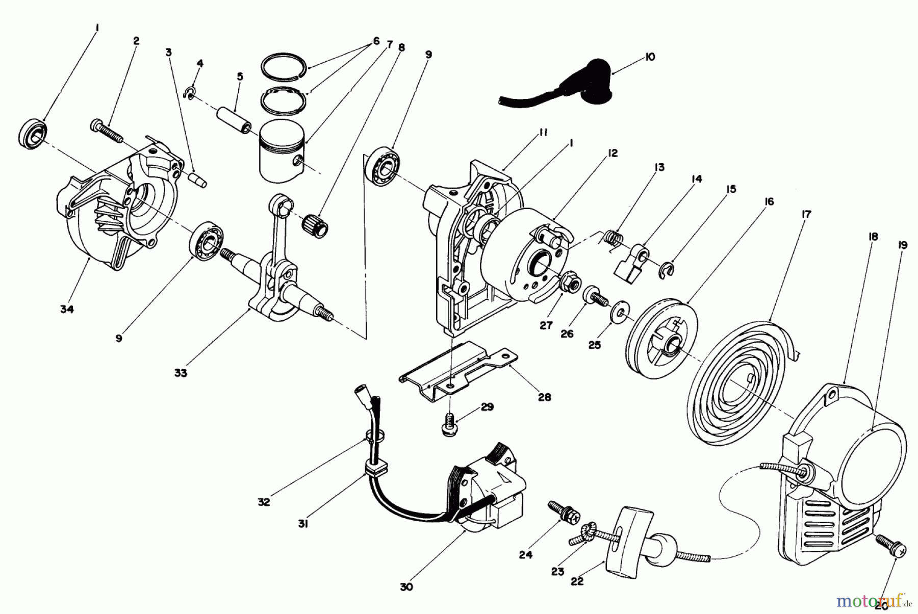 Toro Neu Trimmers, String/Brush 51660 (TC 3500) - Toro TC 3500 Gas Trimmer, 1989 (9000001-9999999) RECOIL & CRANKSHAFT ASSEMBLY