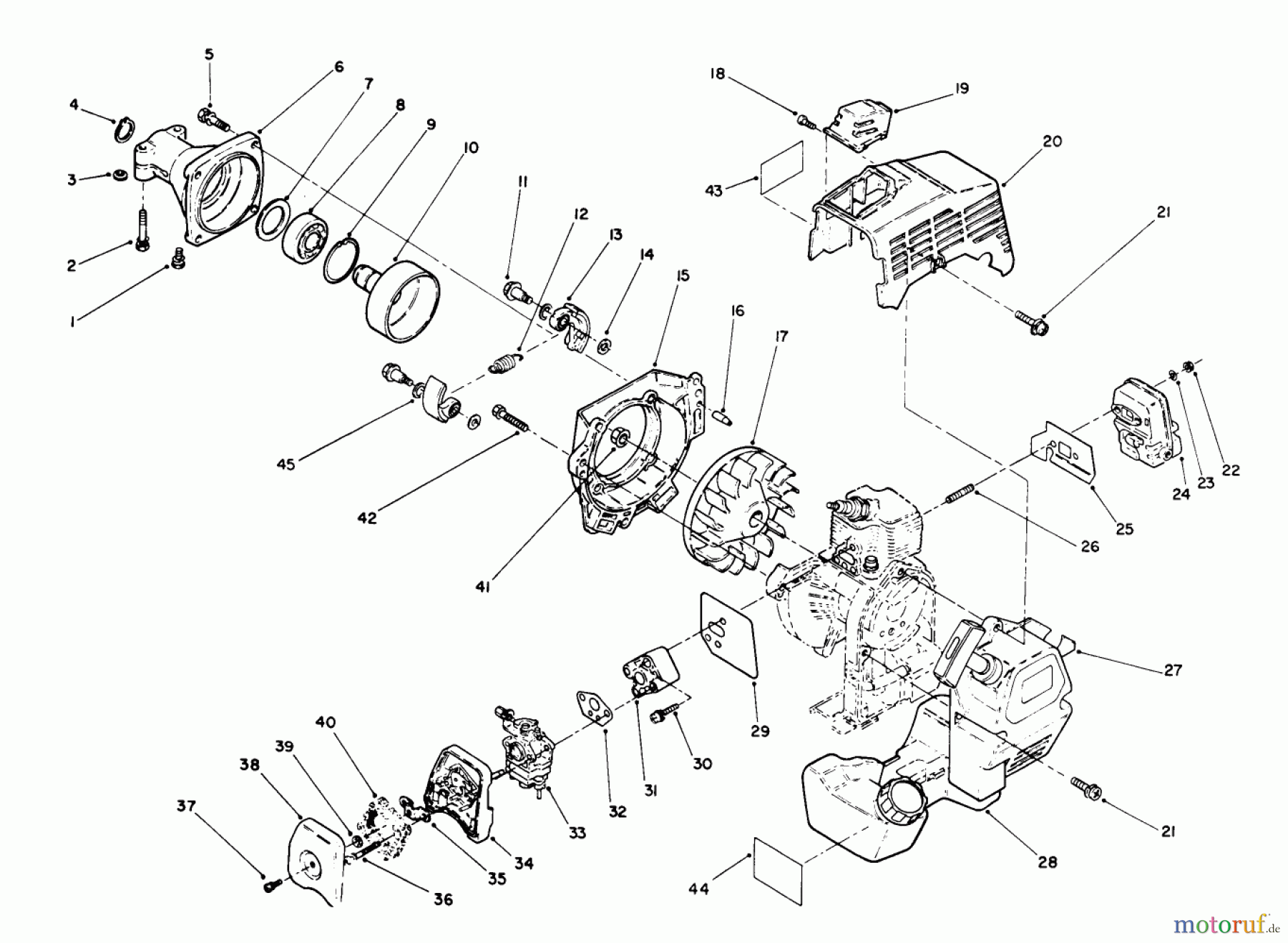 Toro Neu Trimmers, String/Brush 51665 (TC 3510) - Toro TC 3510 Gas Trimmer, 1991 (1000001-1999999) ENGINE ASSEMBLY #1