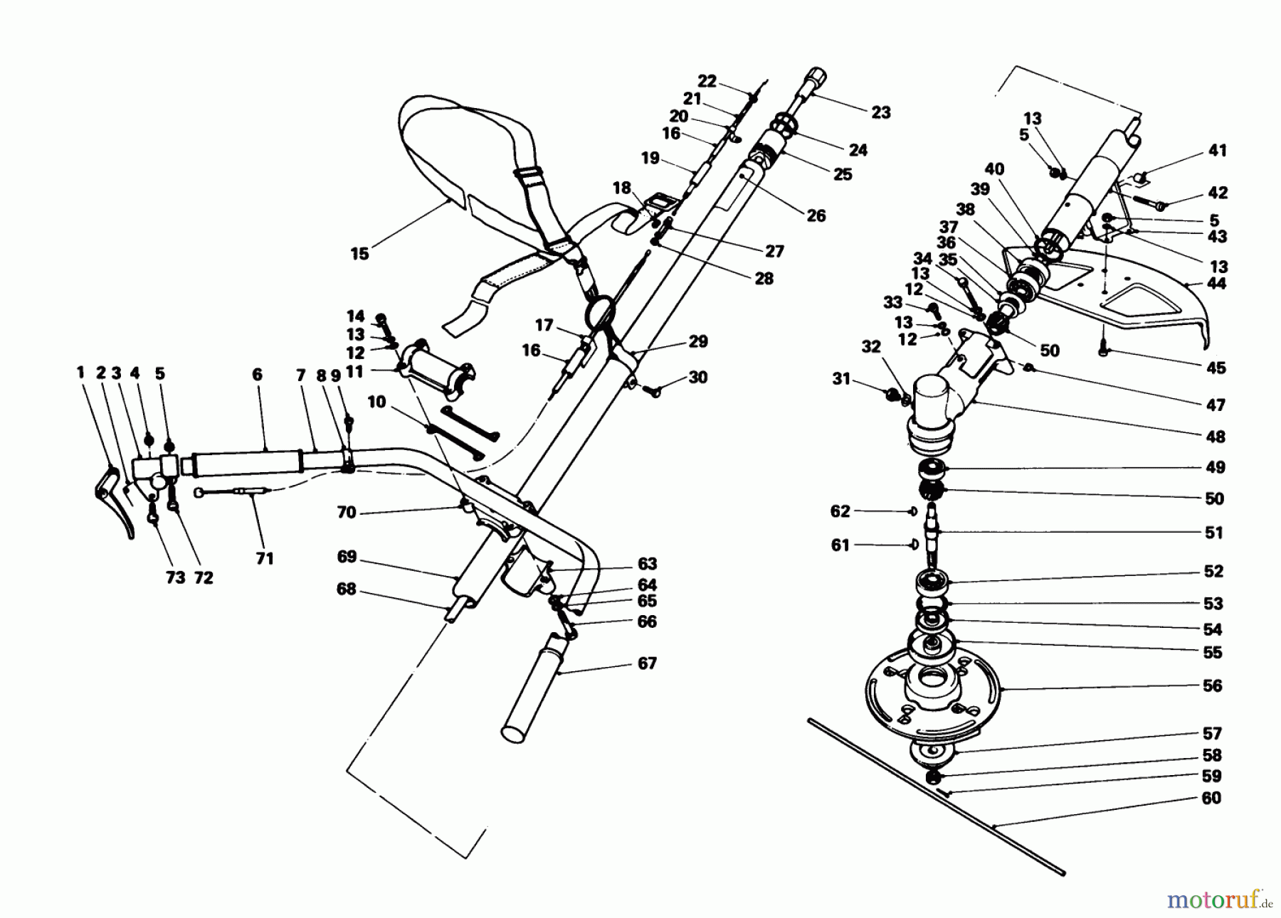 Toro Neu Trimmers, String/Brush 51700 - Toro 21cc Gas Trimmer, 1979 (9000001-9999999) HANDLE AND CUTTER HEAD