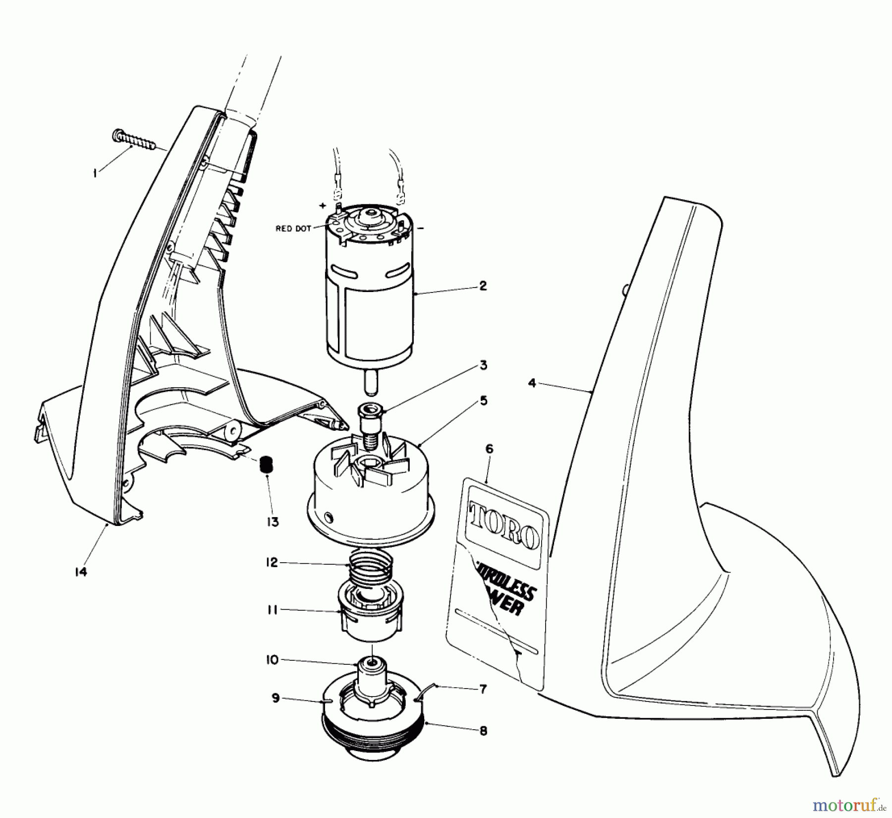 Toro Neu Trimmers, String/Brush 51720 - Toro Trimmer, 1993 (3000001-3999999) MOTOR AND HOUSING ASSEMBLY