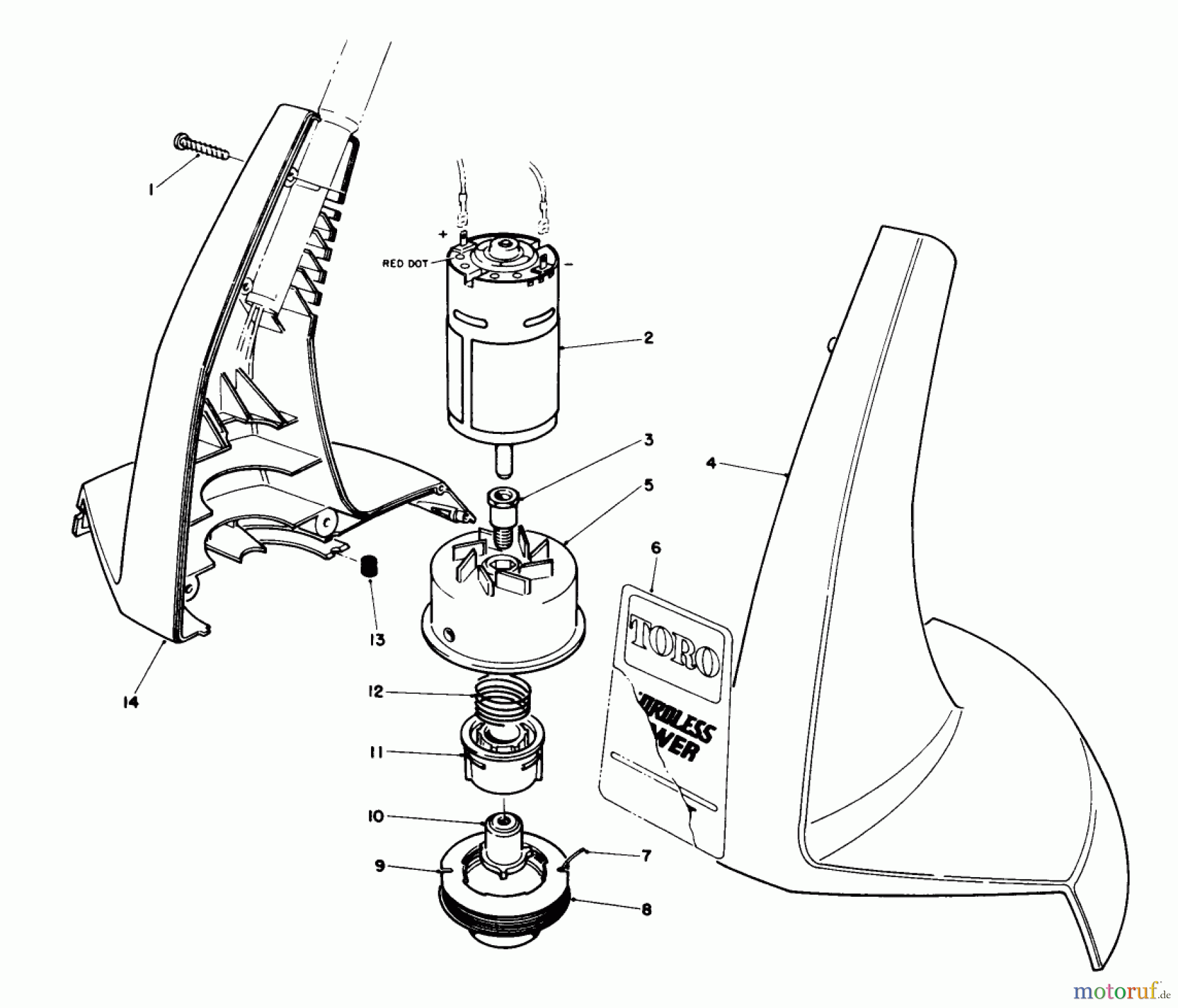 Toro Neu Trimmers, String/Brush 51770 - Toro 12 Volt Electric Trimmer, 1990 (0000001-0999999) MOTOR AND HOUSING ASSEMBLY