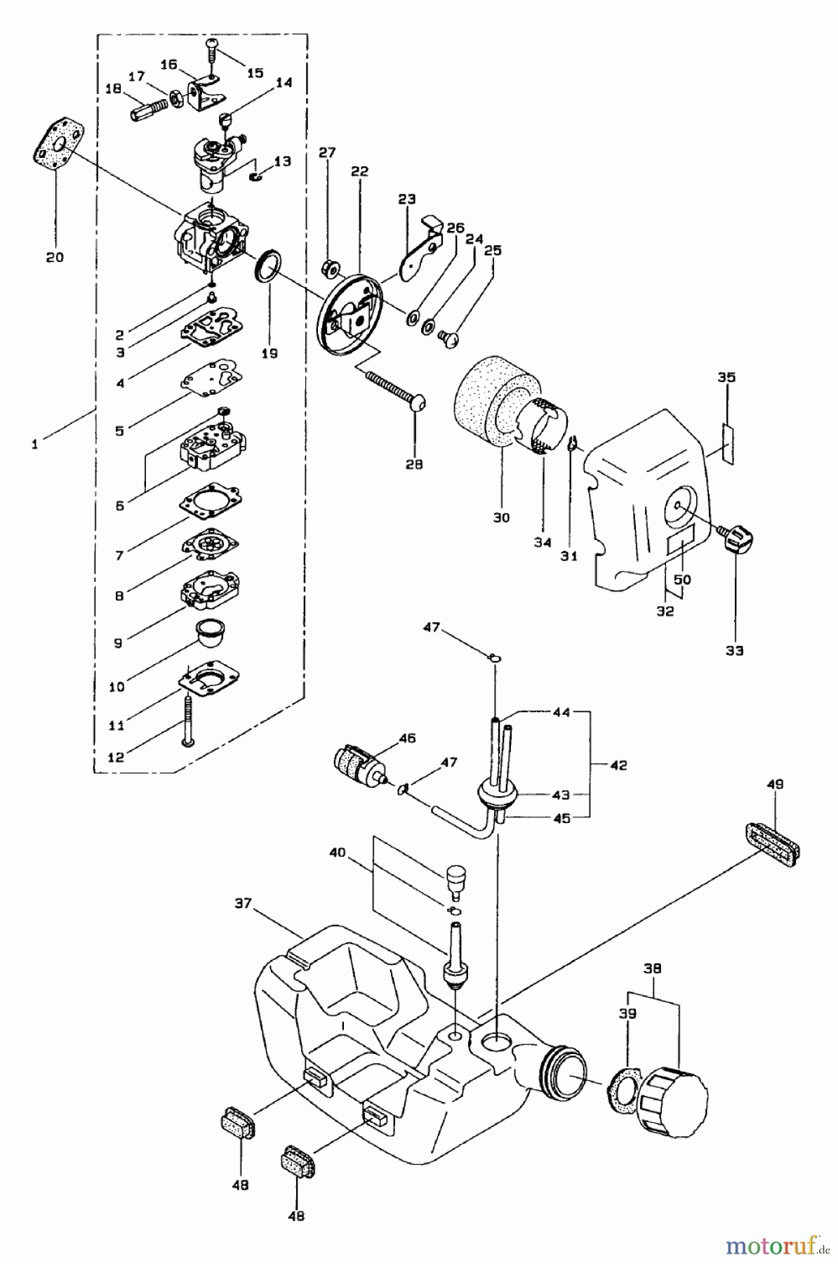 Toro Neu Trimmers, String/Brush 53002 - Toro Gas Trimmer, Straight Shaft (53005), 1998 (890001-895000) CARBURETOR AND FUEL ASSEMBLY