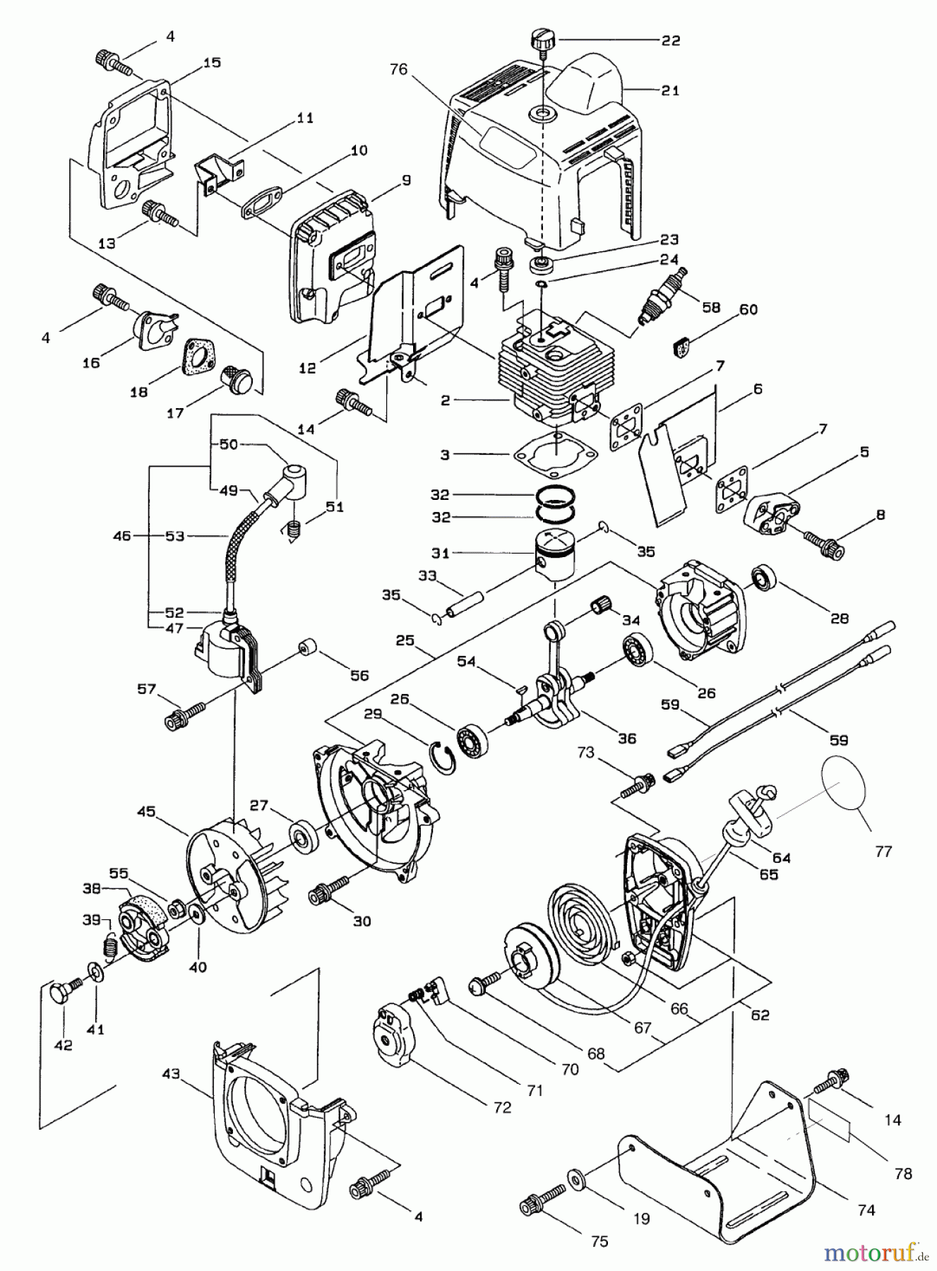 Toro Neu Trimmers, String/Brush 53003 - Toro Gas Trimmer, Straight Shaft (53005), 1998 (890001-895000) ENGINE ASSEMBLY