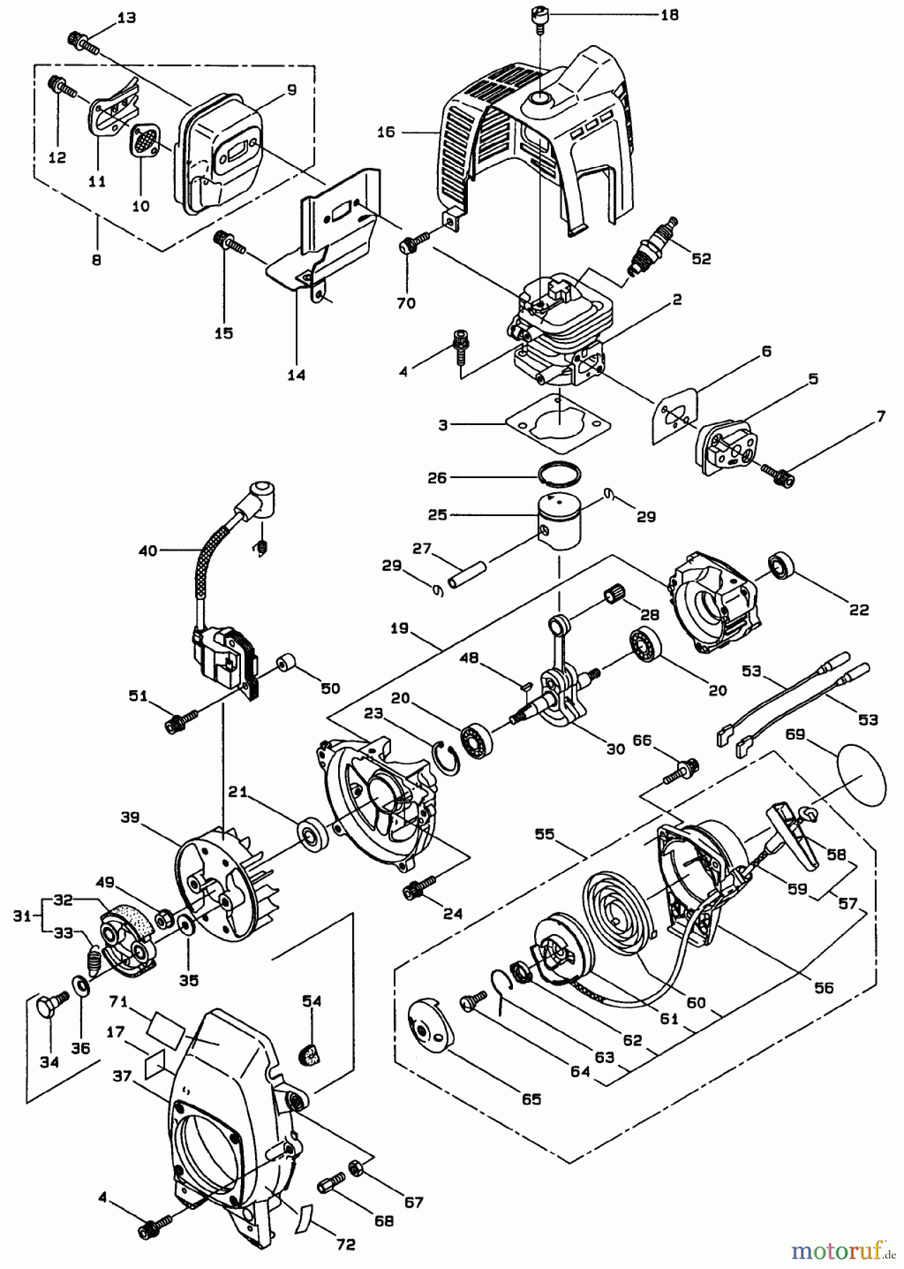 Toro Neu Trimmers, String/Brush 53008 - Toro Gas Trimmer, Curved Shaft, 1999 (990001-999999) ENGINE ASSEMBLY