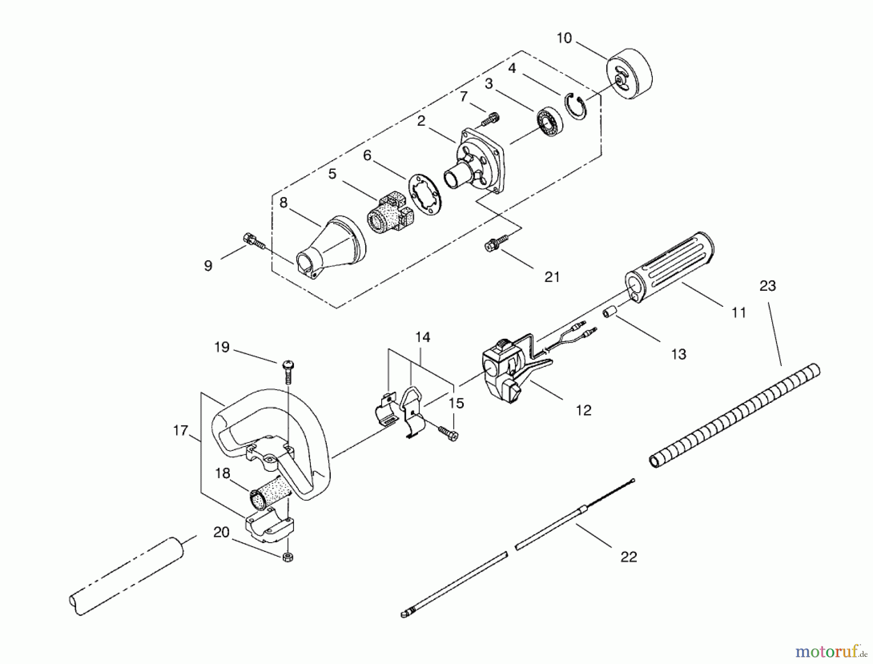 Toro Neu Trimmers, String/Brush 53010 - Toro Gas Trimmer, Straight Shaft (53013), 1998 (89000001-895000) CLUTCH AND HANDLE ASSEMBLY