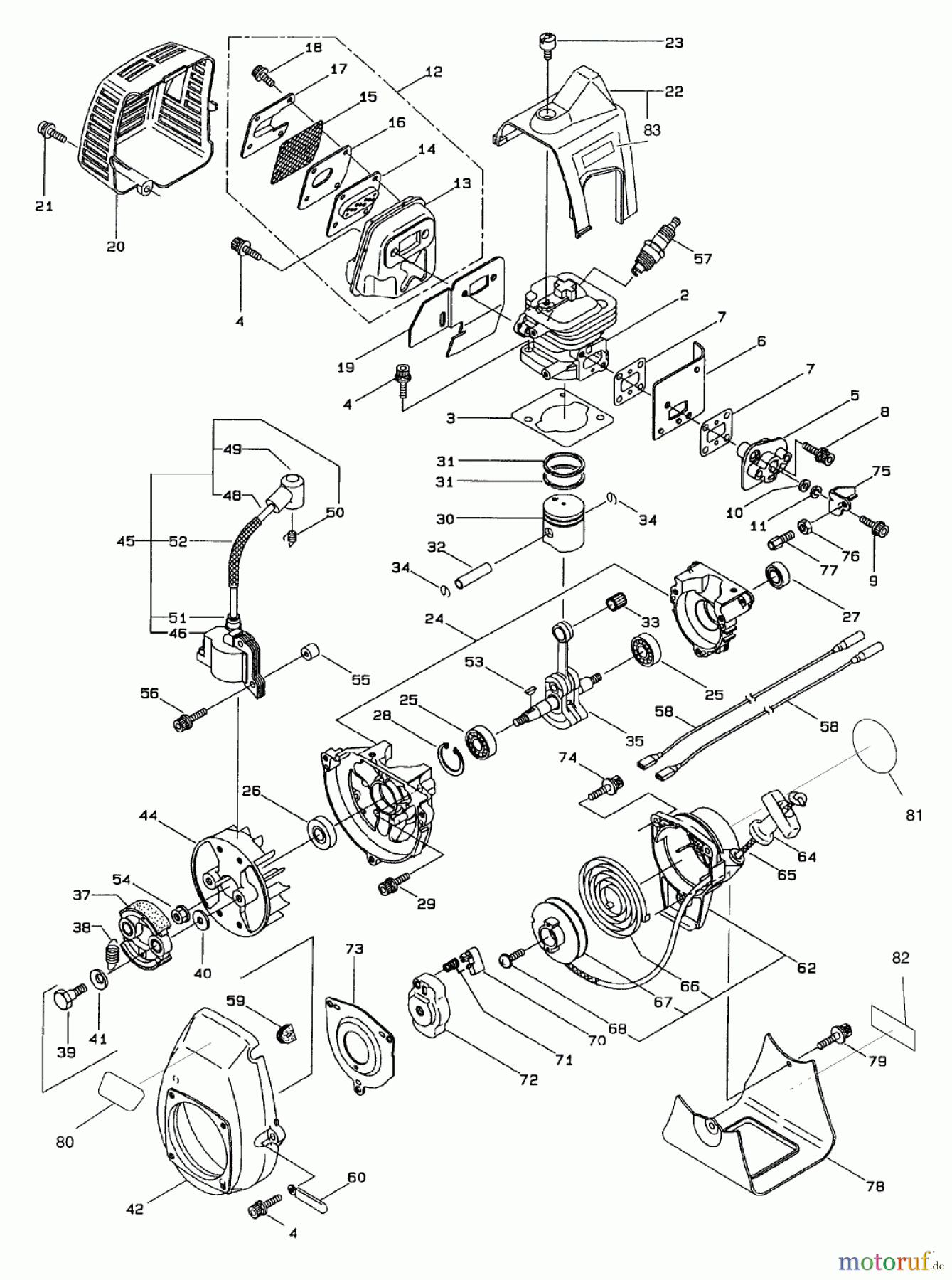 Toro Neu Trimmers, String/Brush 53010 - Toro Gas Trimmer, Straight Shaft (53013), 1998 (89000001-895000) ENGINE ASSEMBLY