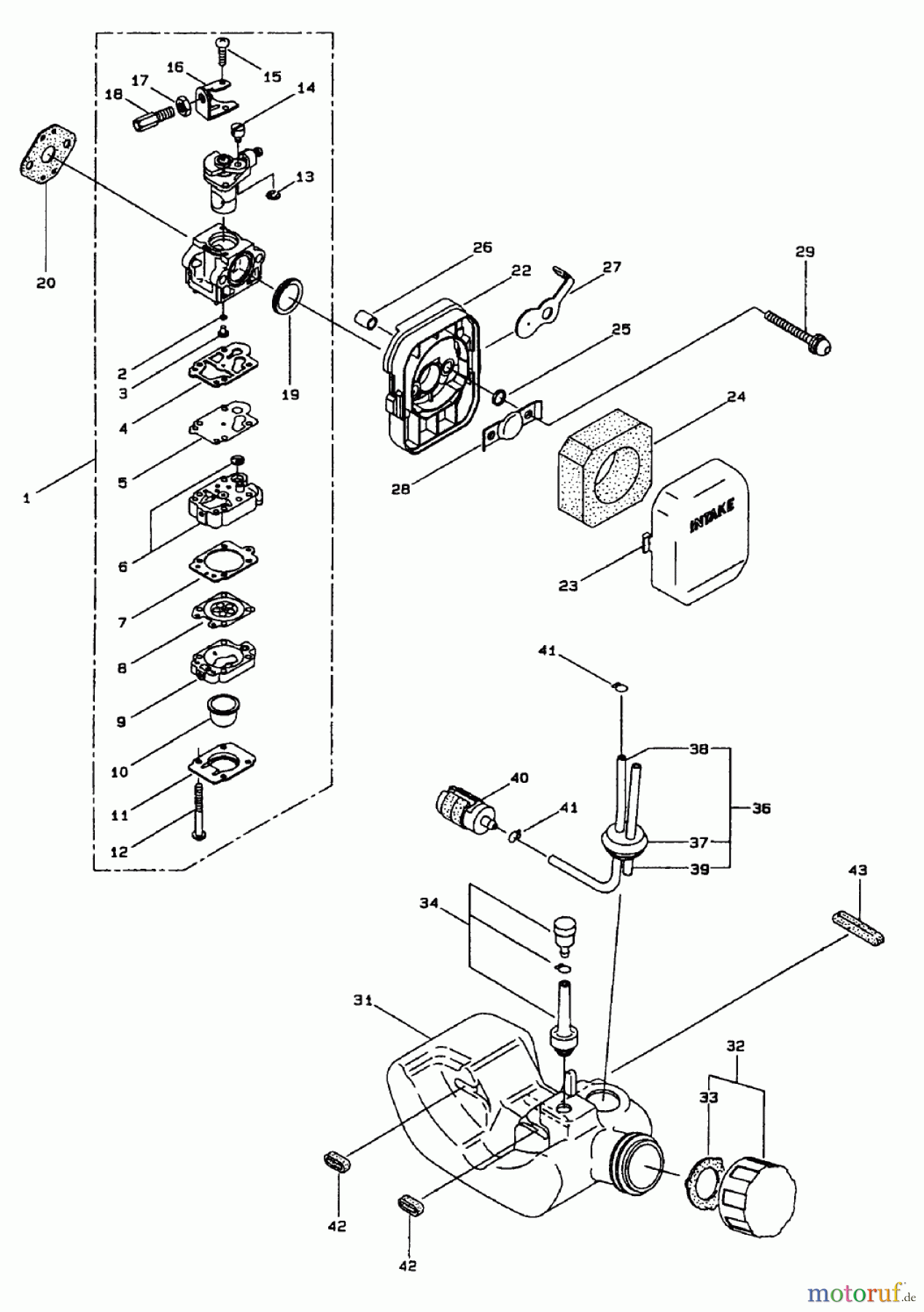 Toro Neu Trimmers, String/Brush 53011 - Toro Gas Trimmer, Straight Shaft (53005), 1997 (790001-799999) CARBURETOR AND FUEL ASSEMBLY