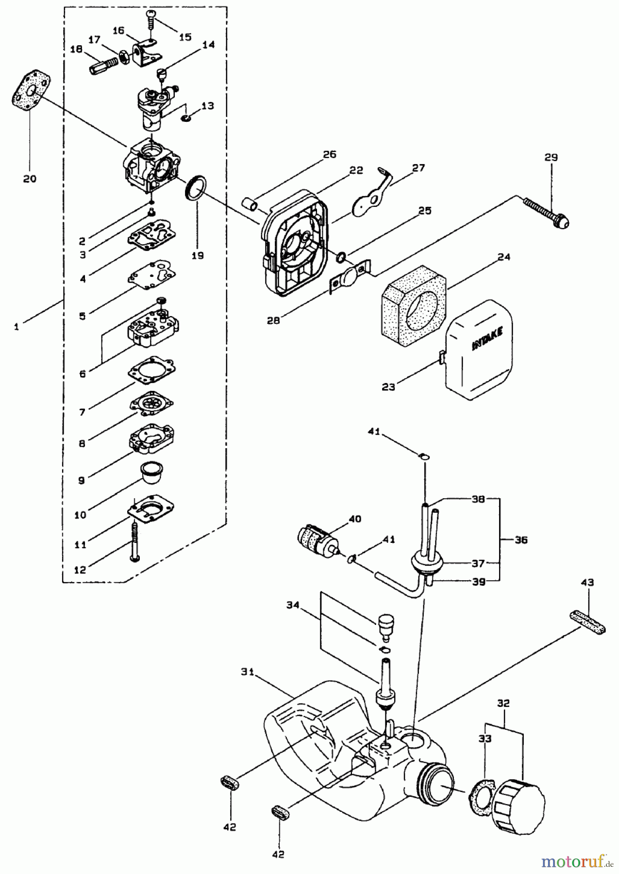 Toro Neu Trimmers, String/Brush 53011 - Toro Gas Trimmer, Straight Shaft (53005), 1998 (895001-899999) CARBURETOR AND FUEL ASSEMBLY