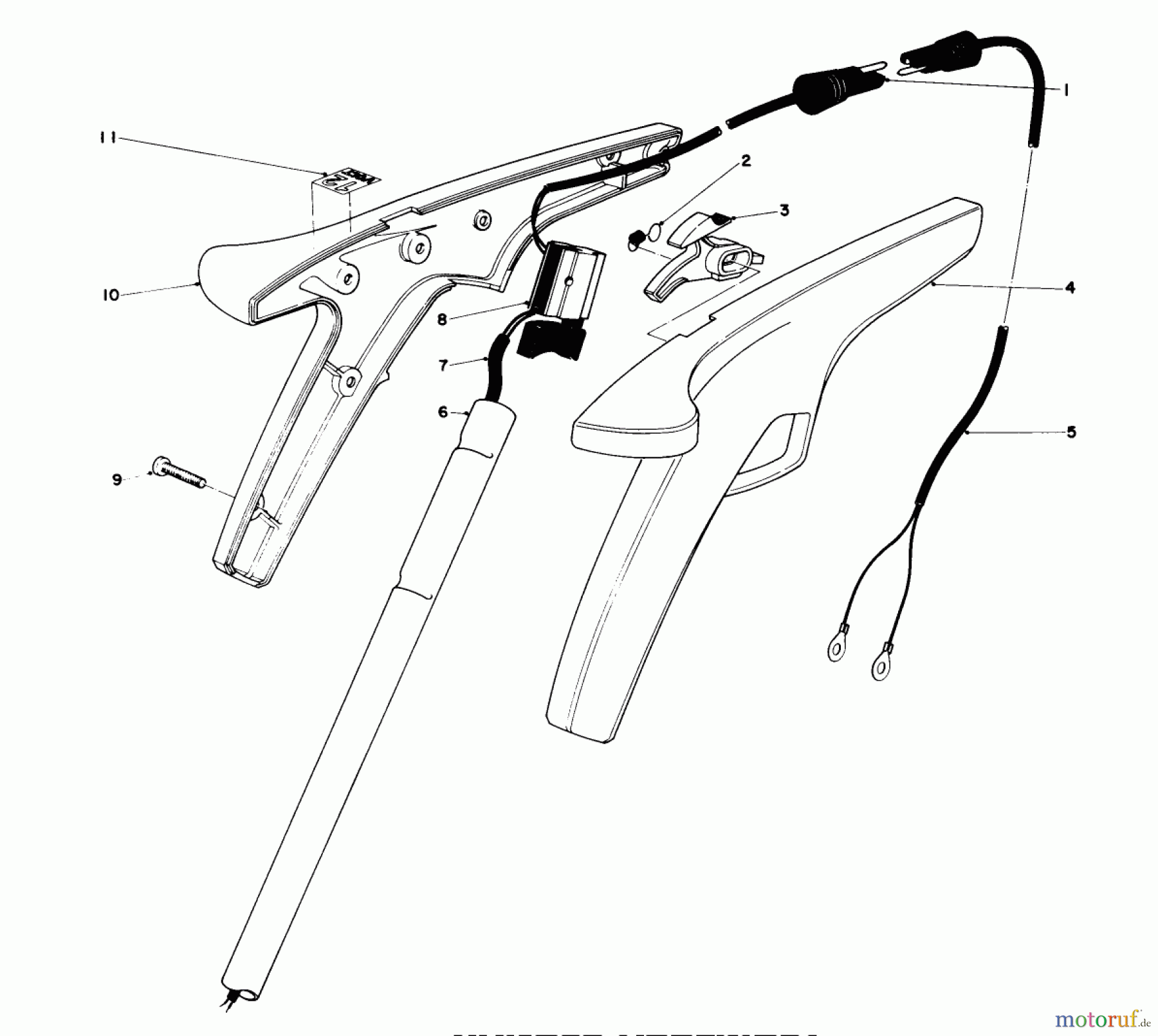  Toro Neu Trimmers, String/Brush 59145 - Toro 12 Volt Electric Trimmer, for Rider, 1980 (0000001-0999999) HANDLE ASSEMBLY
