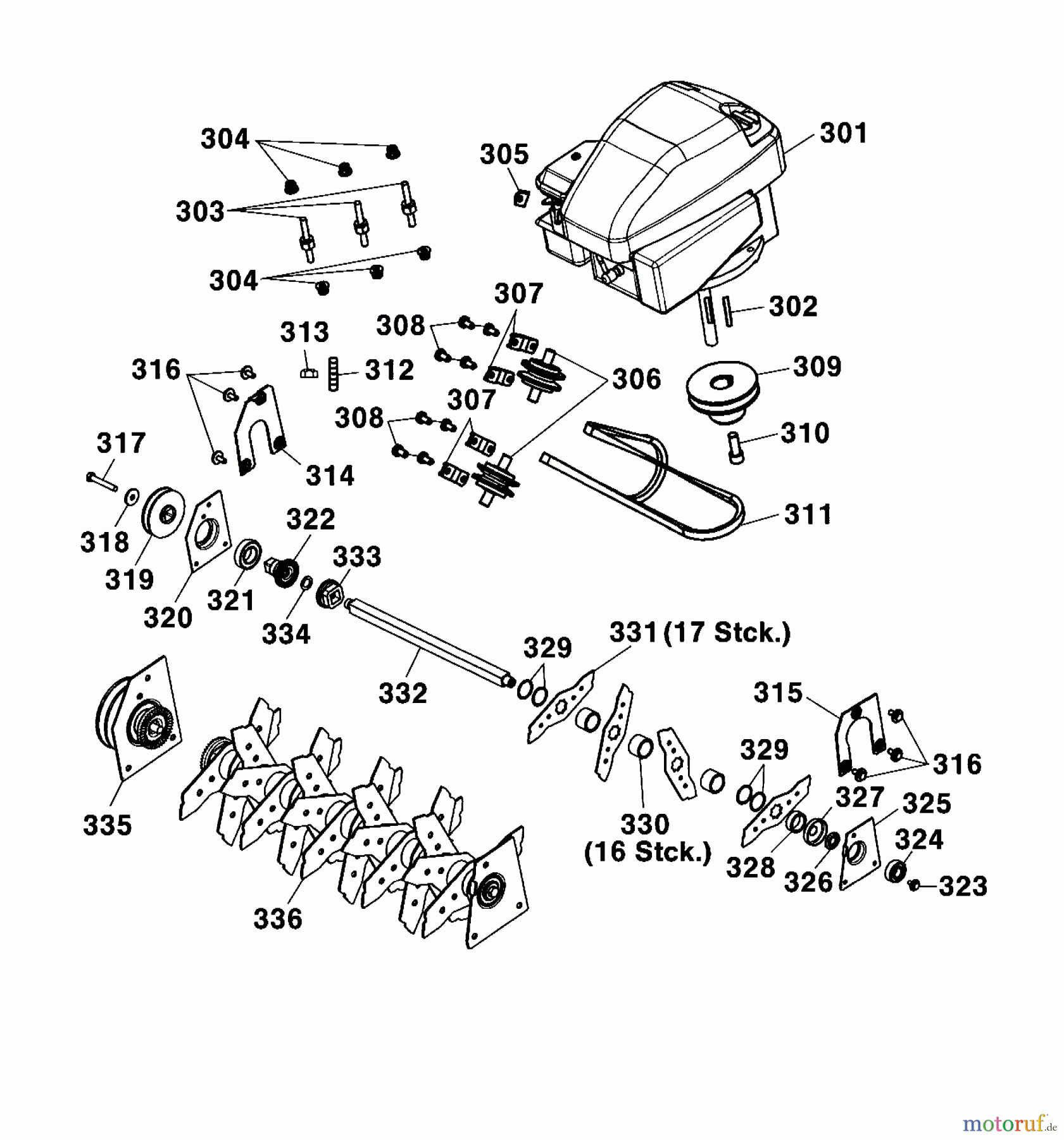 Wolf-Garten Motorvertikutierer UV 38 B 3638000 Serie A (2002) Messer, Messeraufnahme, Motor